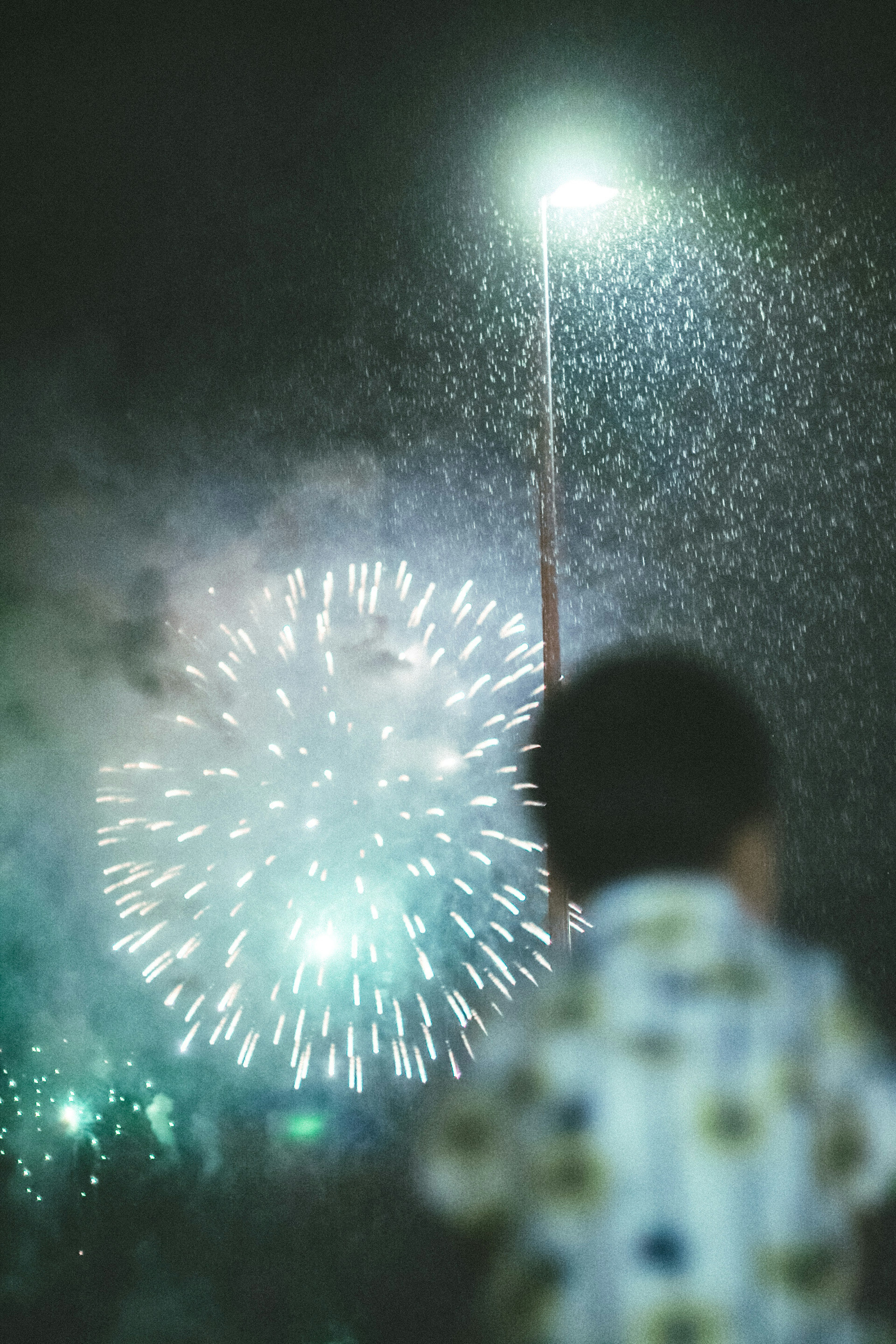 Enfant regardant des feux d'artifice colorés dans le ciel nocturne