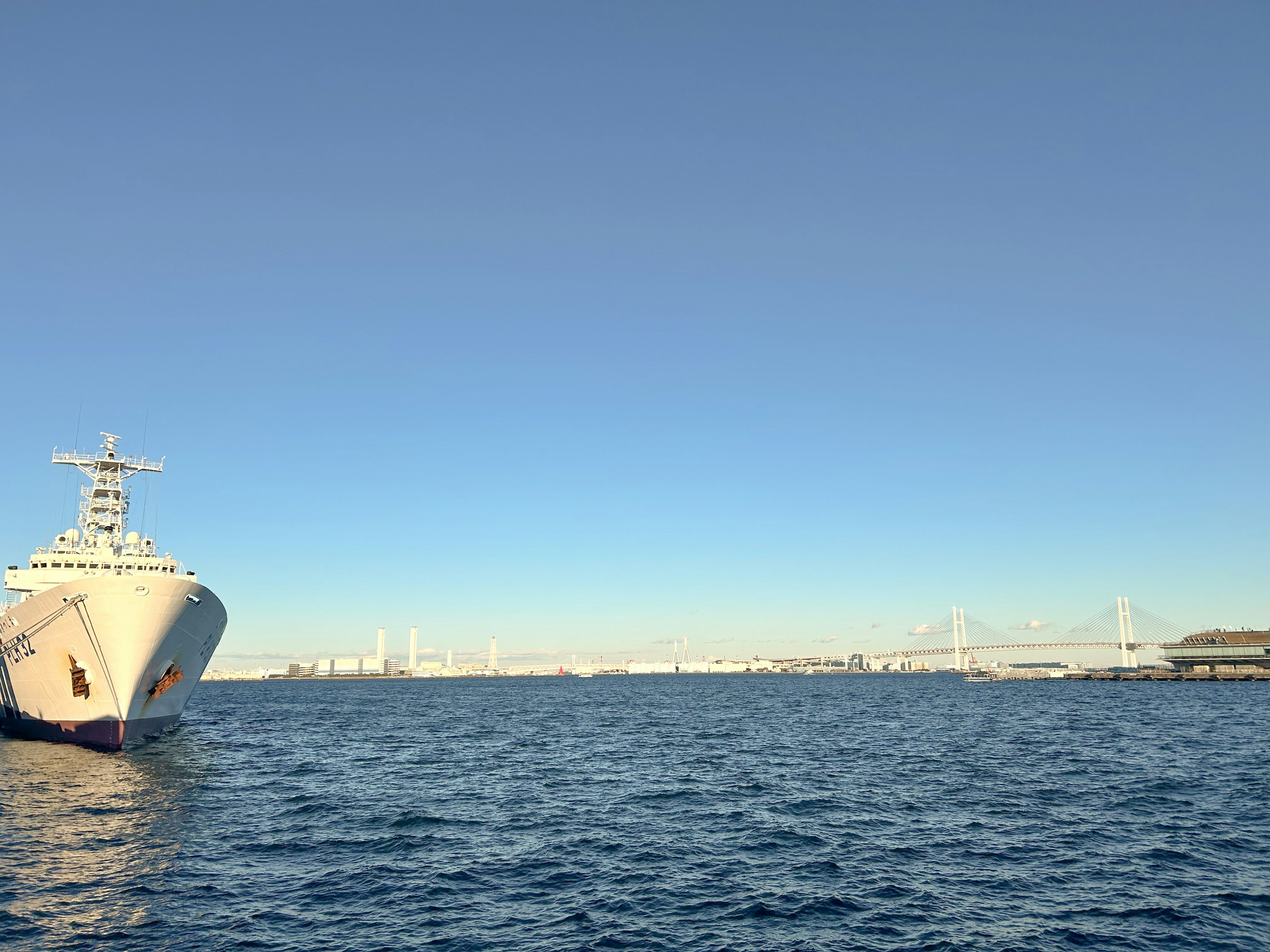 Large ship on the blue sea with a clear sky