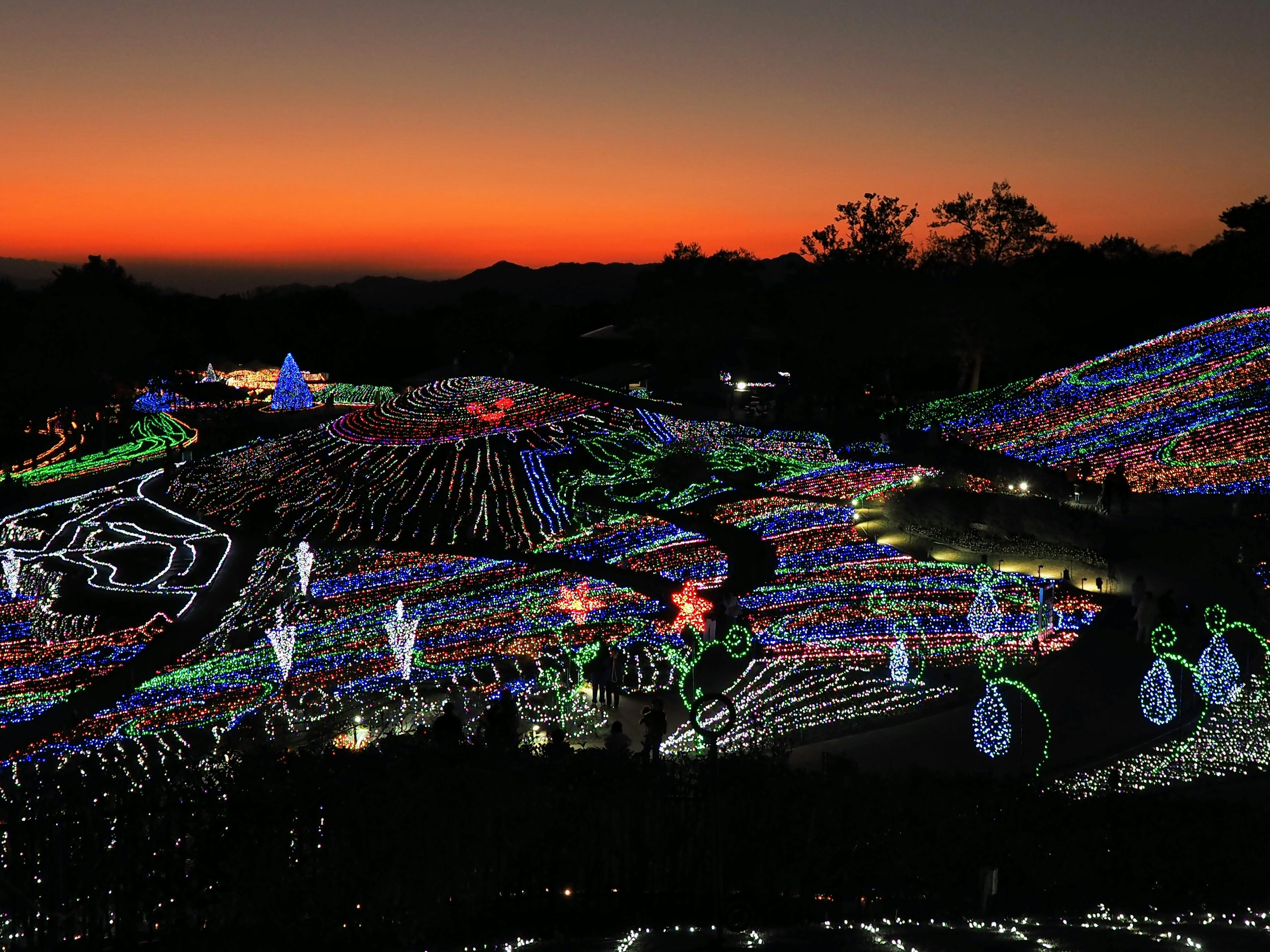 Colorful illuminated landscape with sunset backdrop