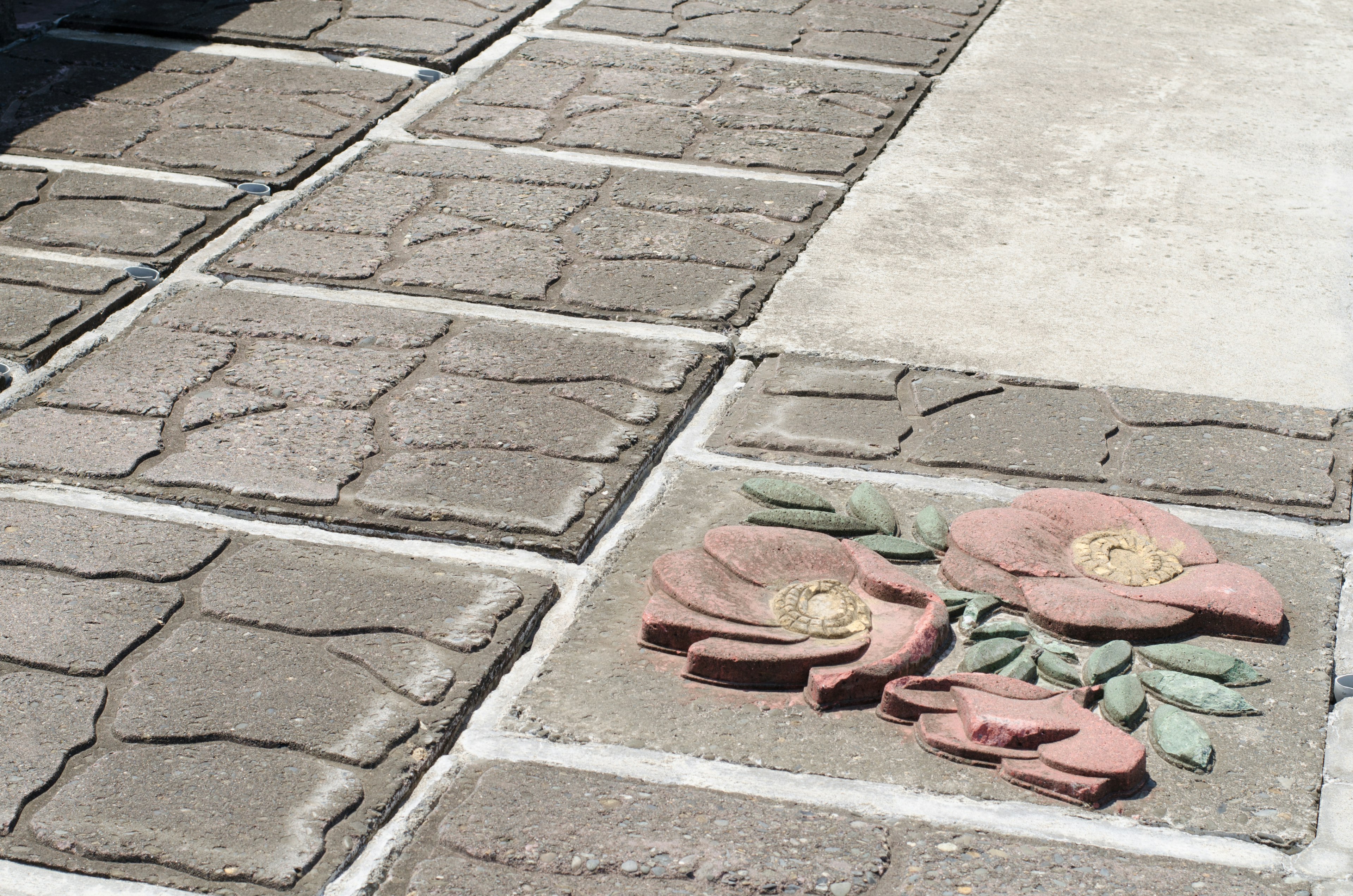 Concrete paving stones with floral design and textured surface