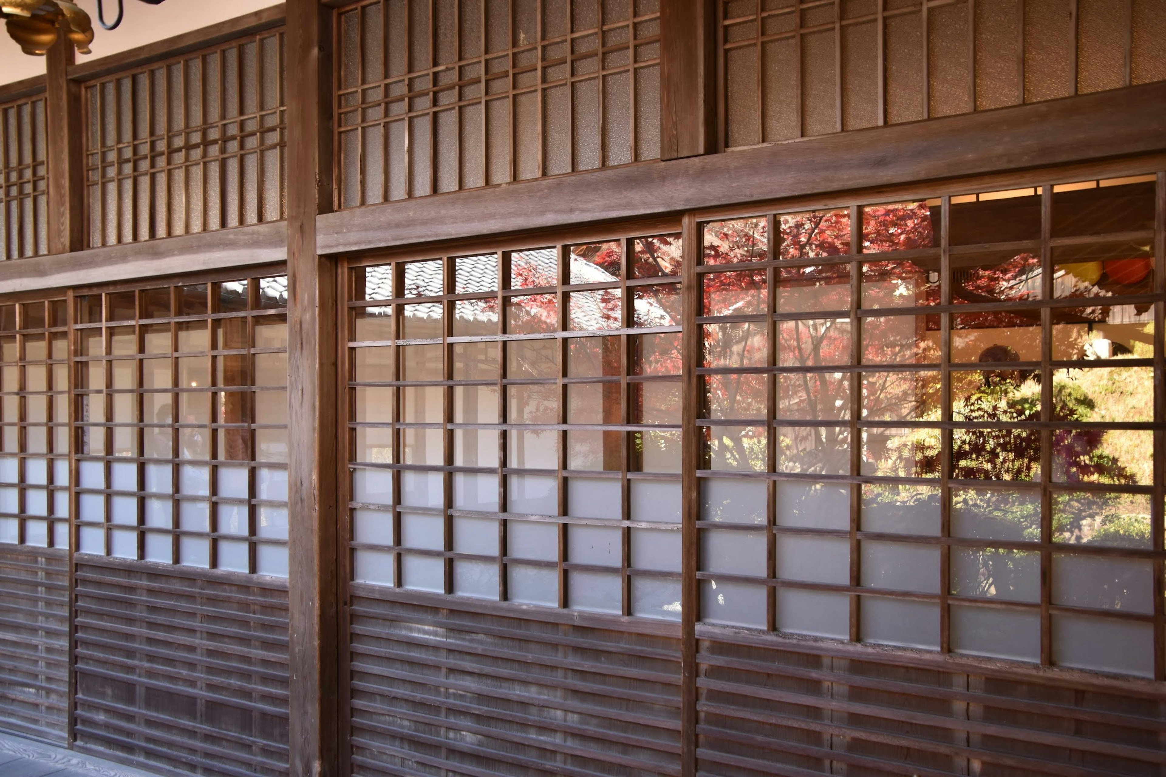 Traditional wooden shoji windows of a Japanese house