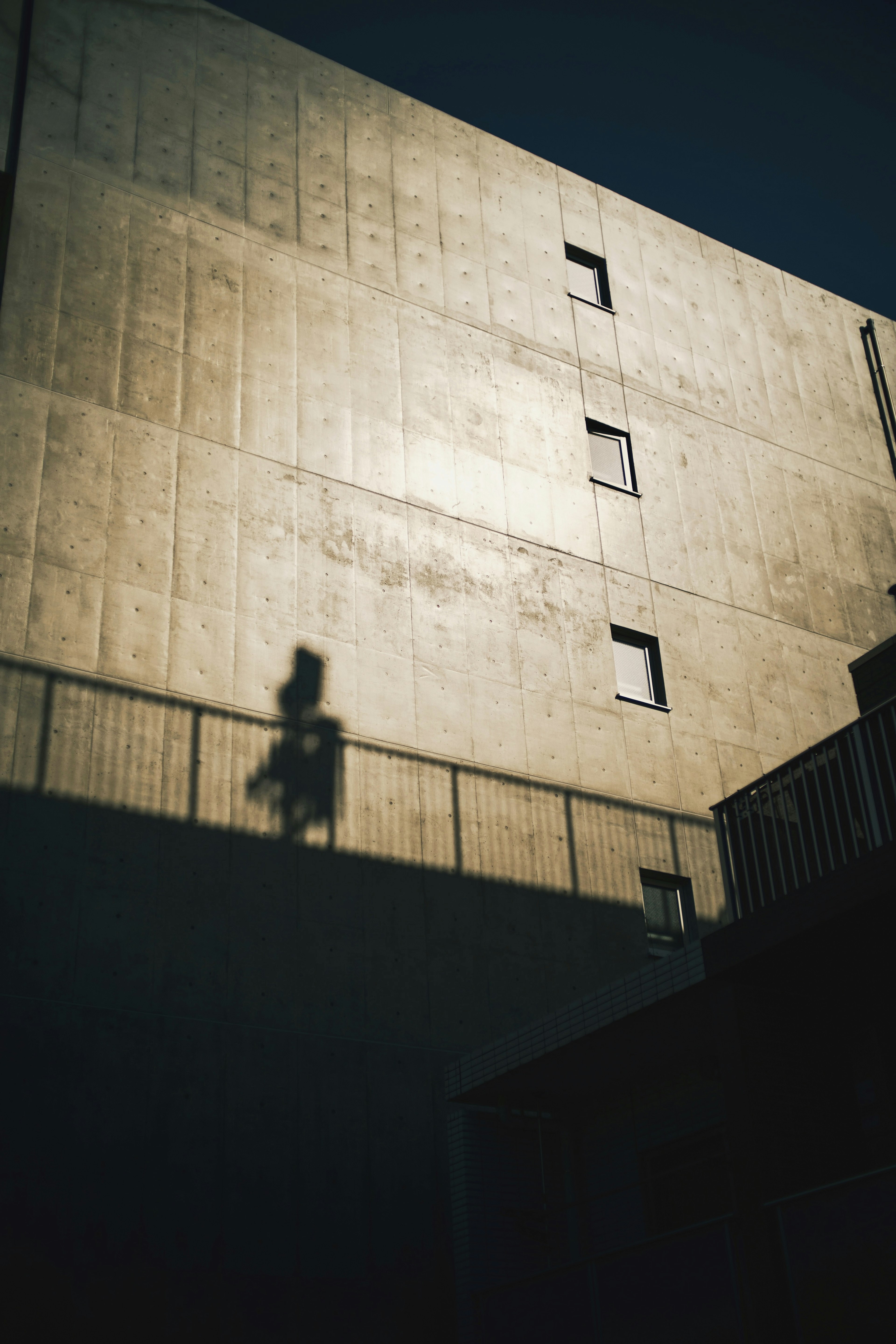 Escena de contraste de sombra y luz en una pared de concreto