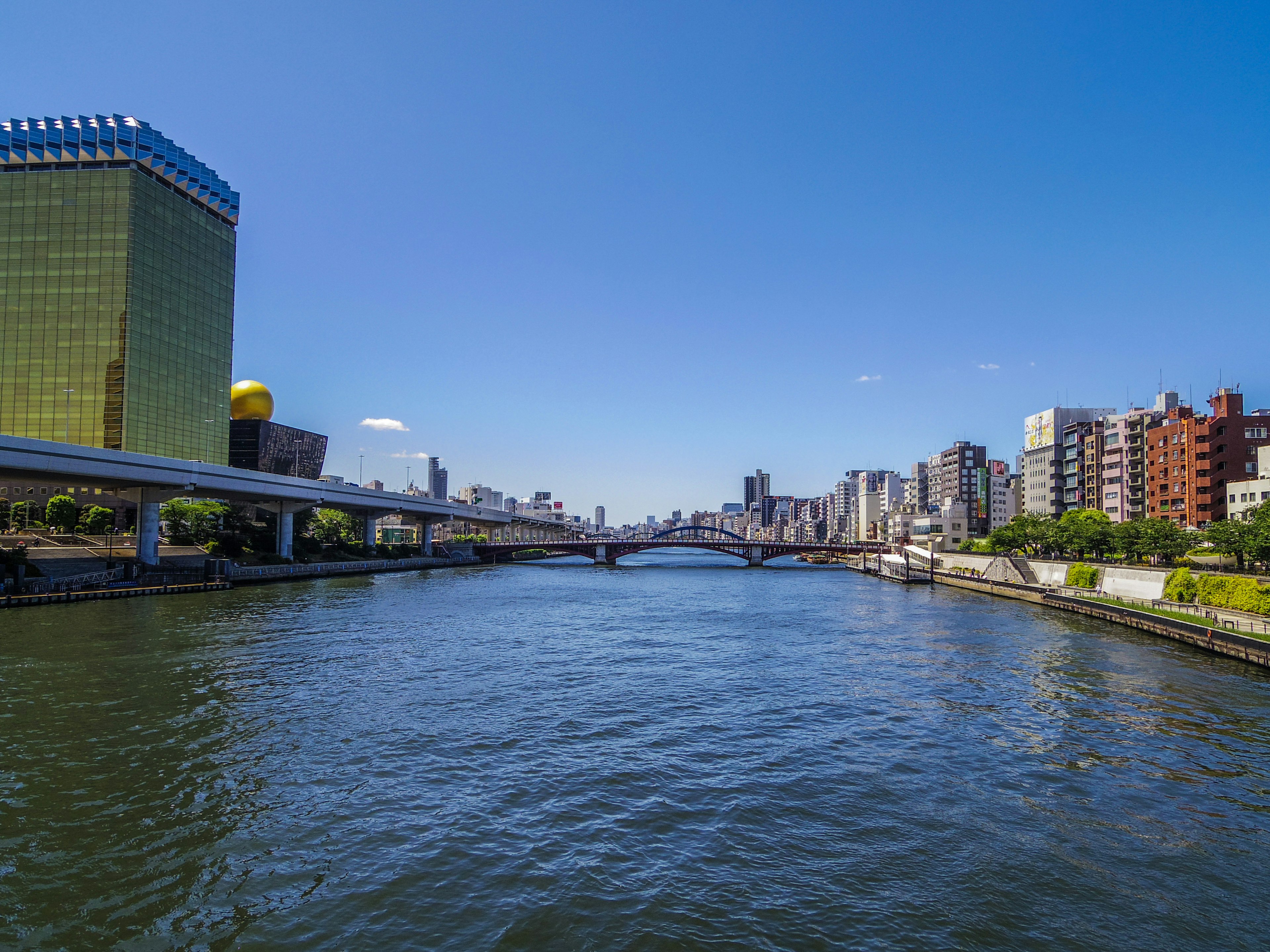 Scenic view of a river with urban skyline