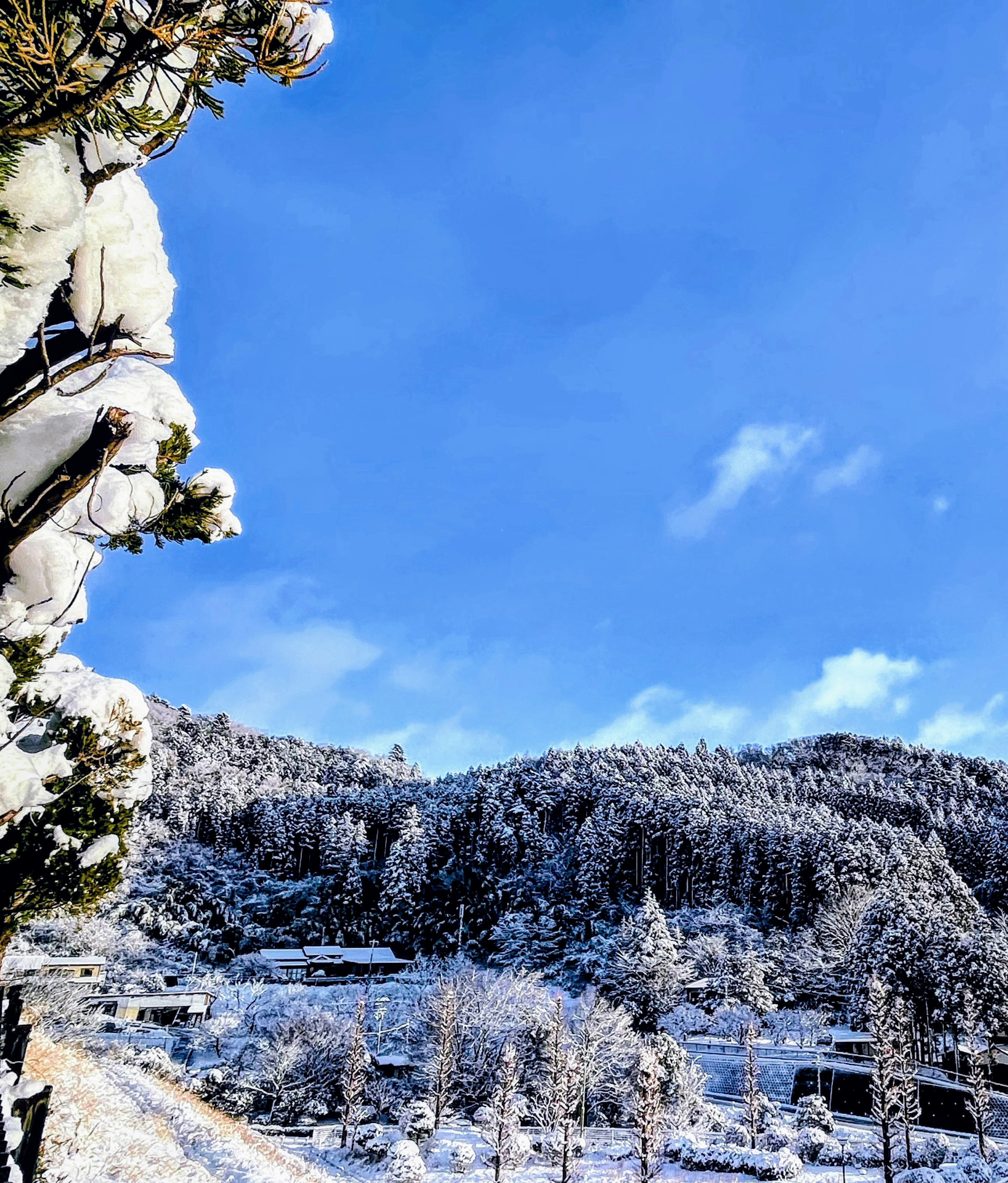 Snow-covered mountains under a clear blue sky