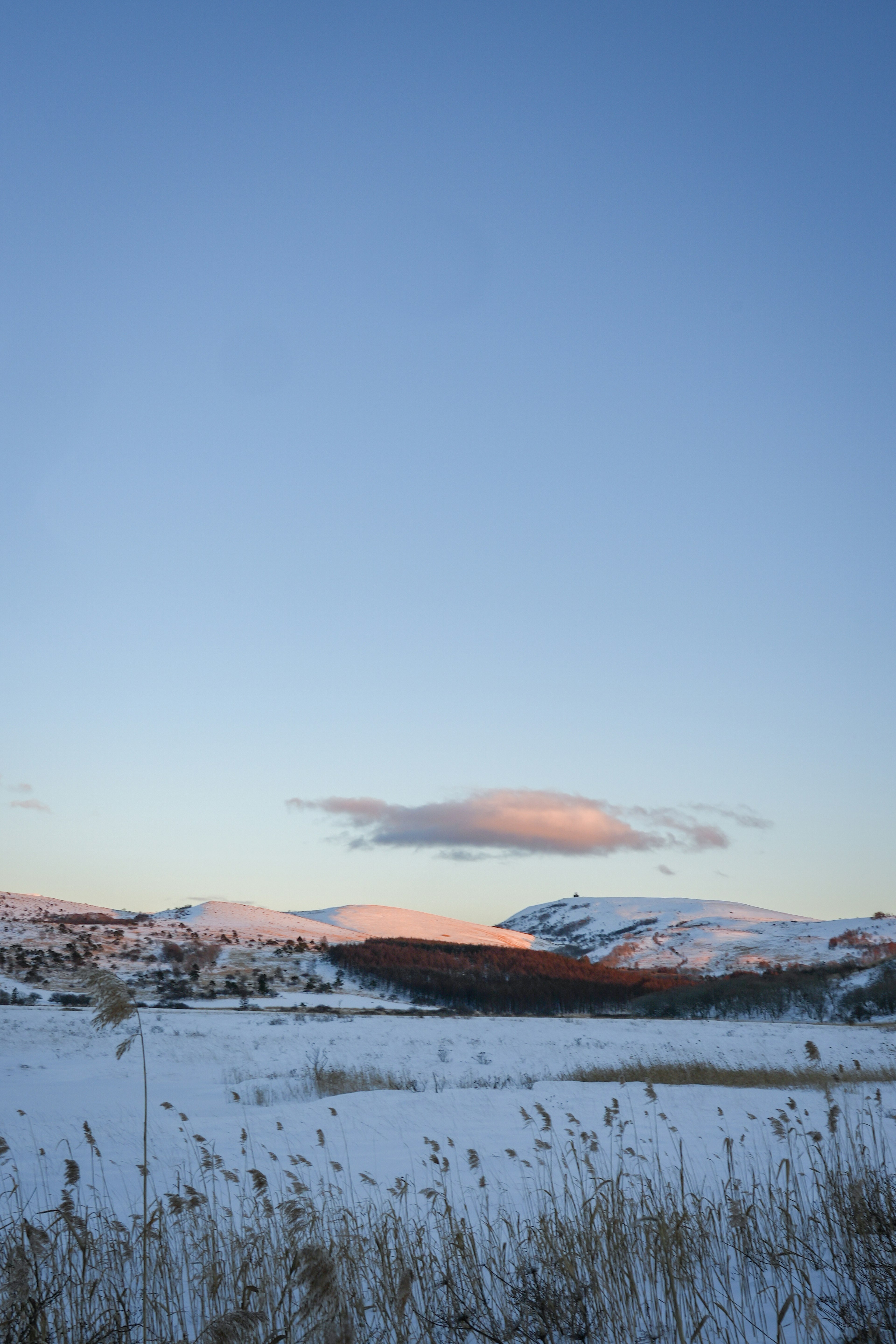 Colline innevate sotto un cielo blu