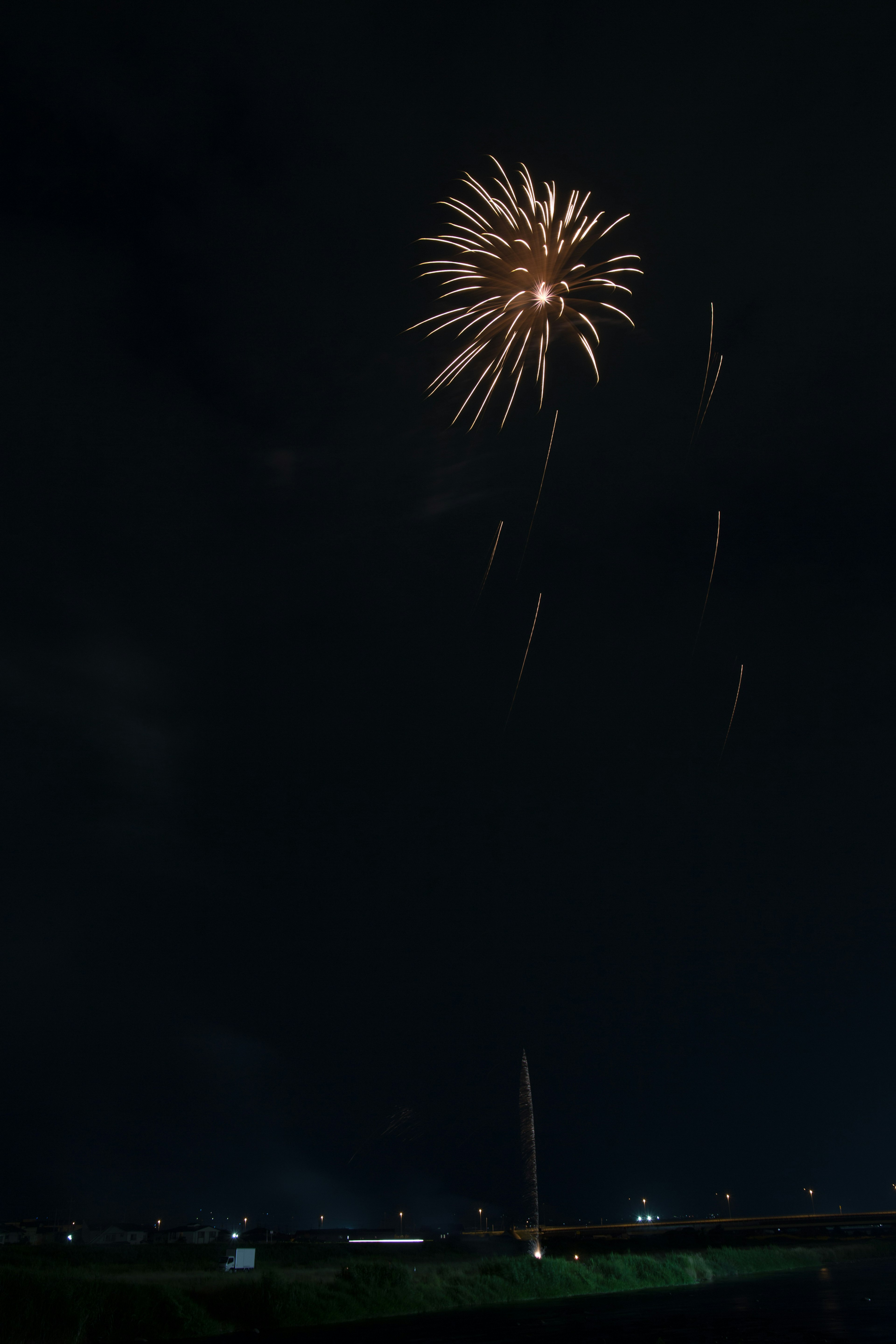 Beautiful moment of fireworks launched into the night sky