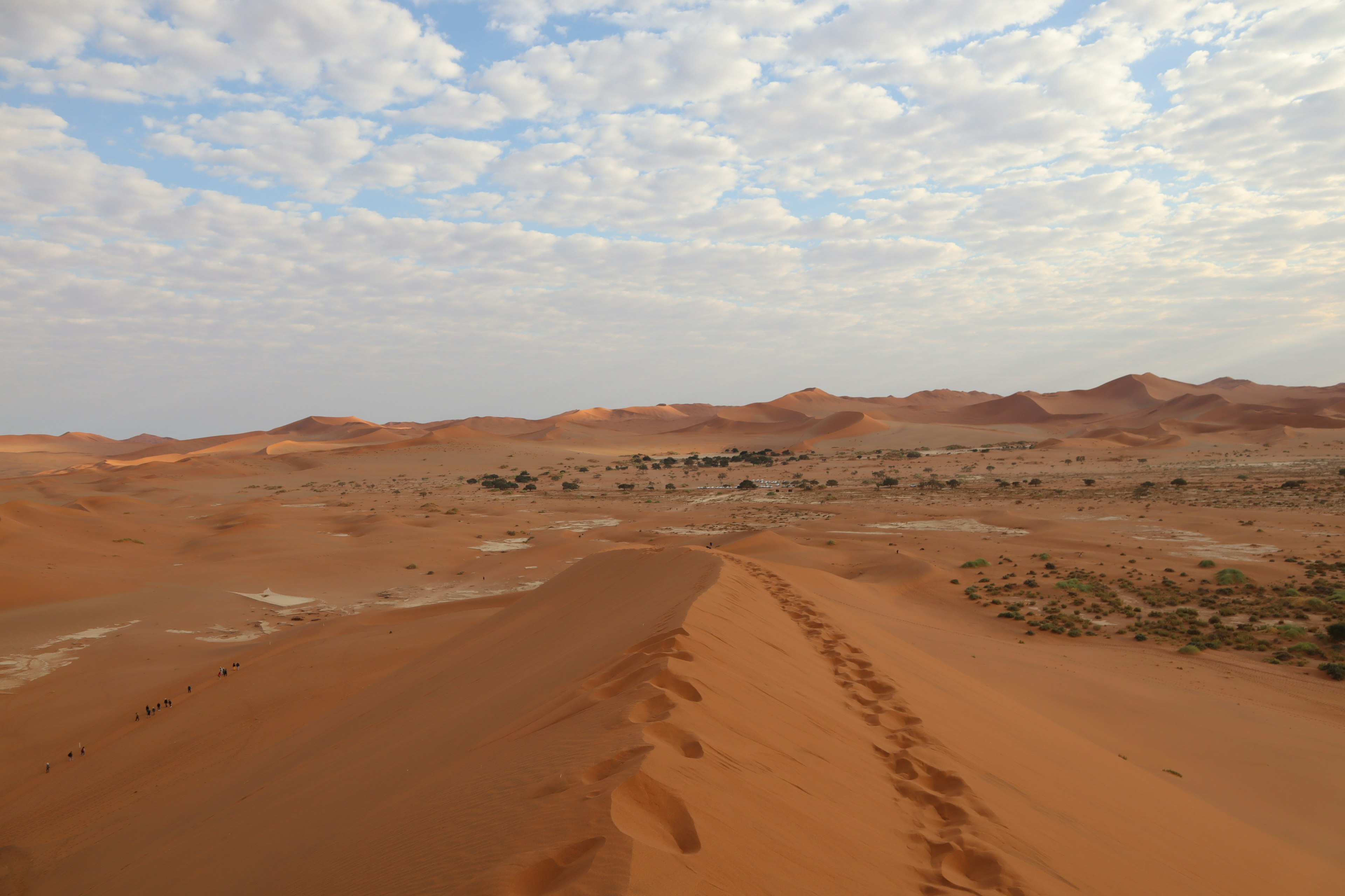 Expansive desert landscape with clouds in blue sky