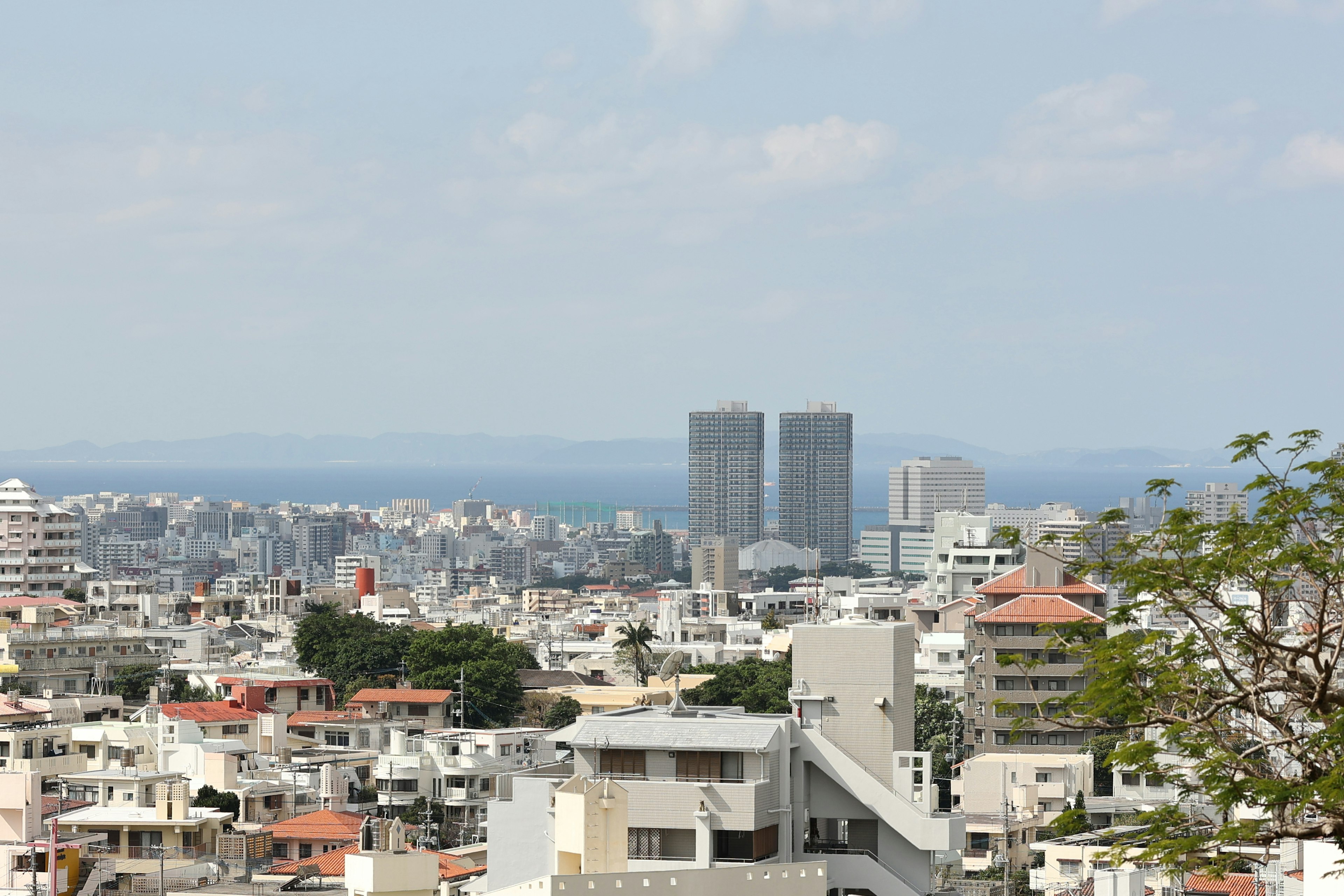 Vista panoramica del paesaggio urbano con edifici e oceano