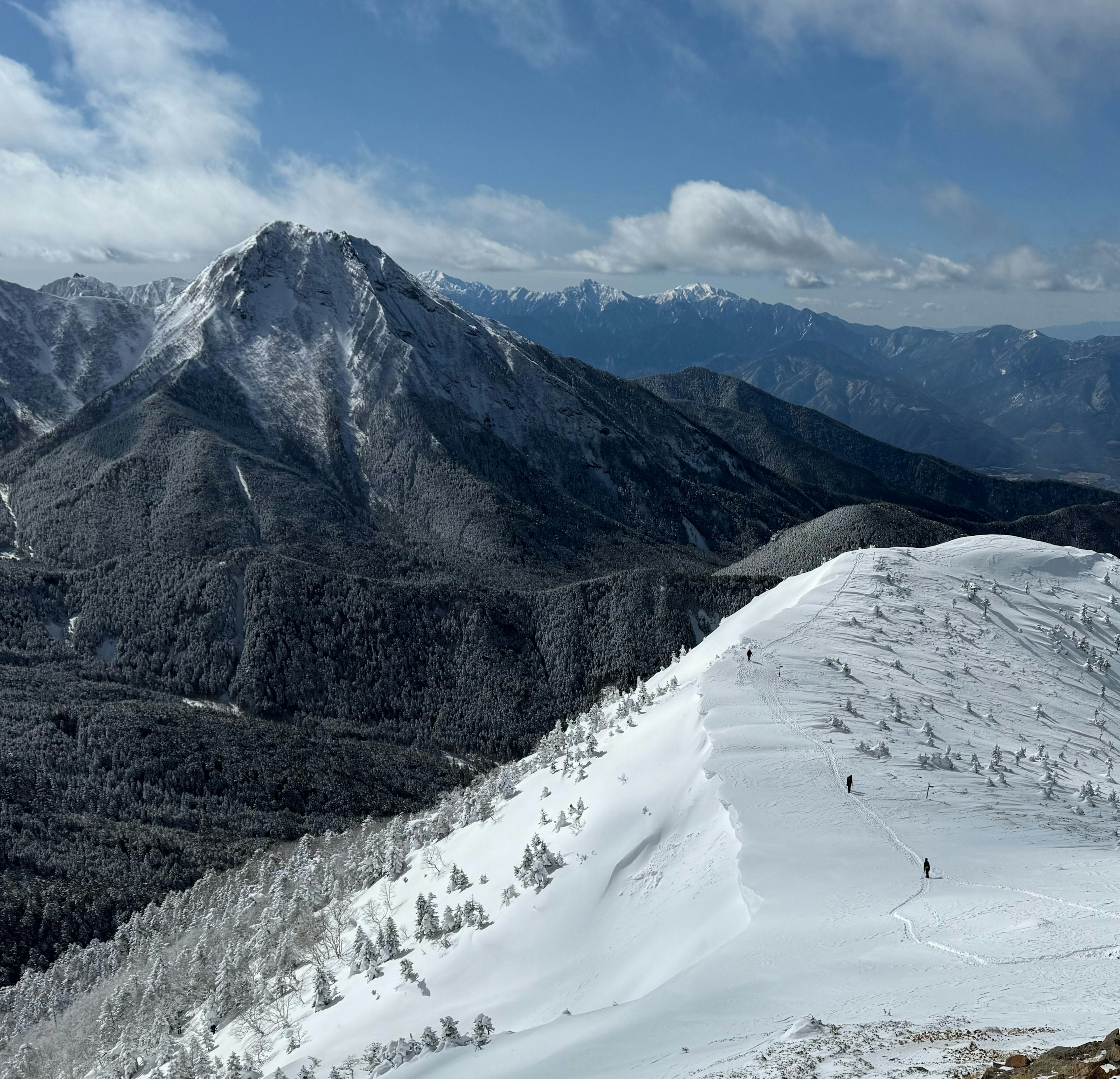 Panoramic view of snow-covered mountains and landscape