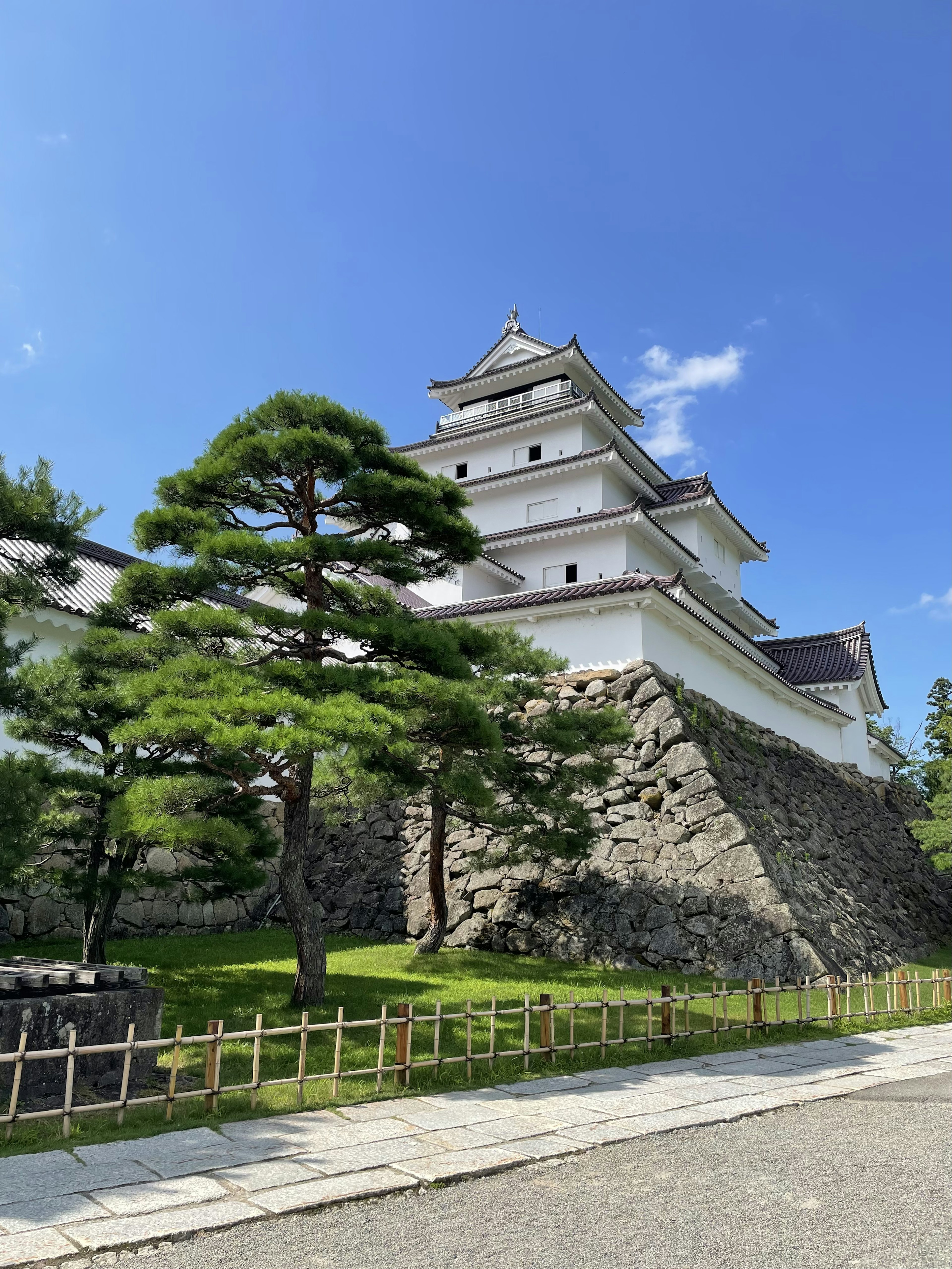 白い城と緑の松が映える美しい風景