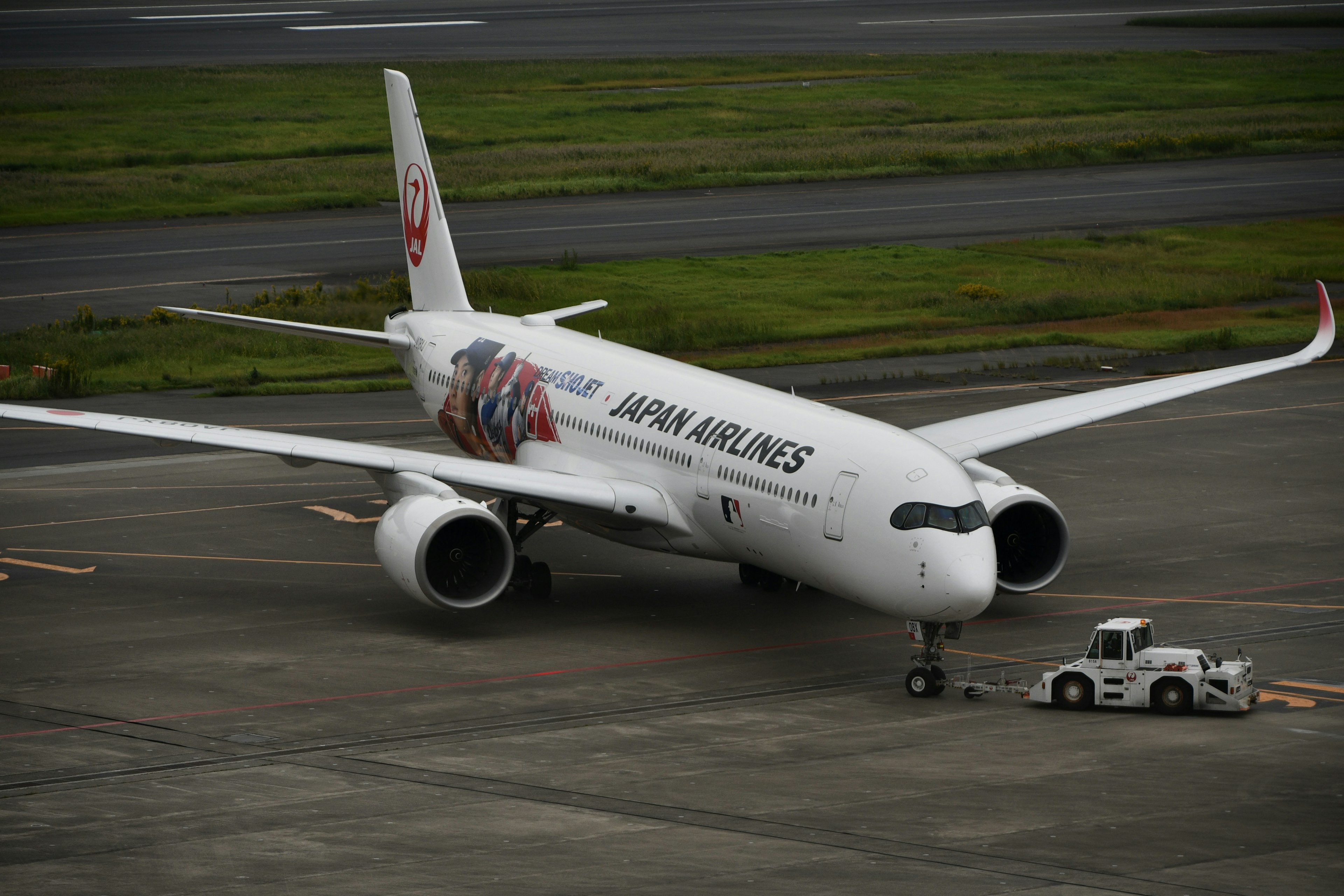 Japan Airlines Boeing 787 parked at the airport terminal