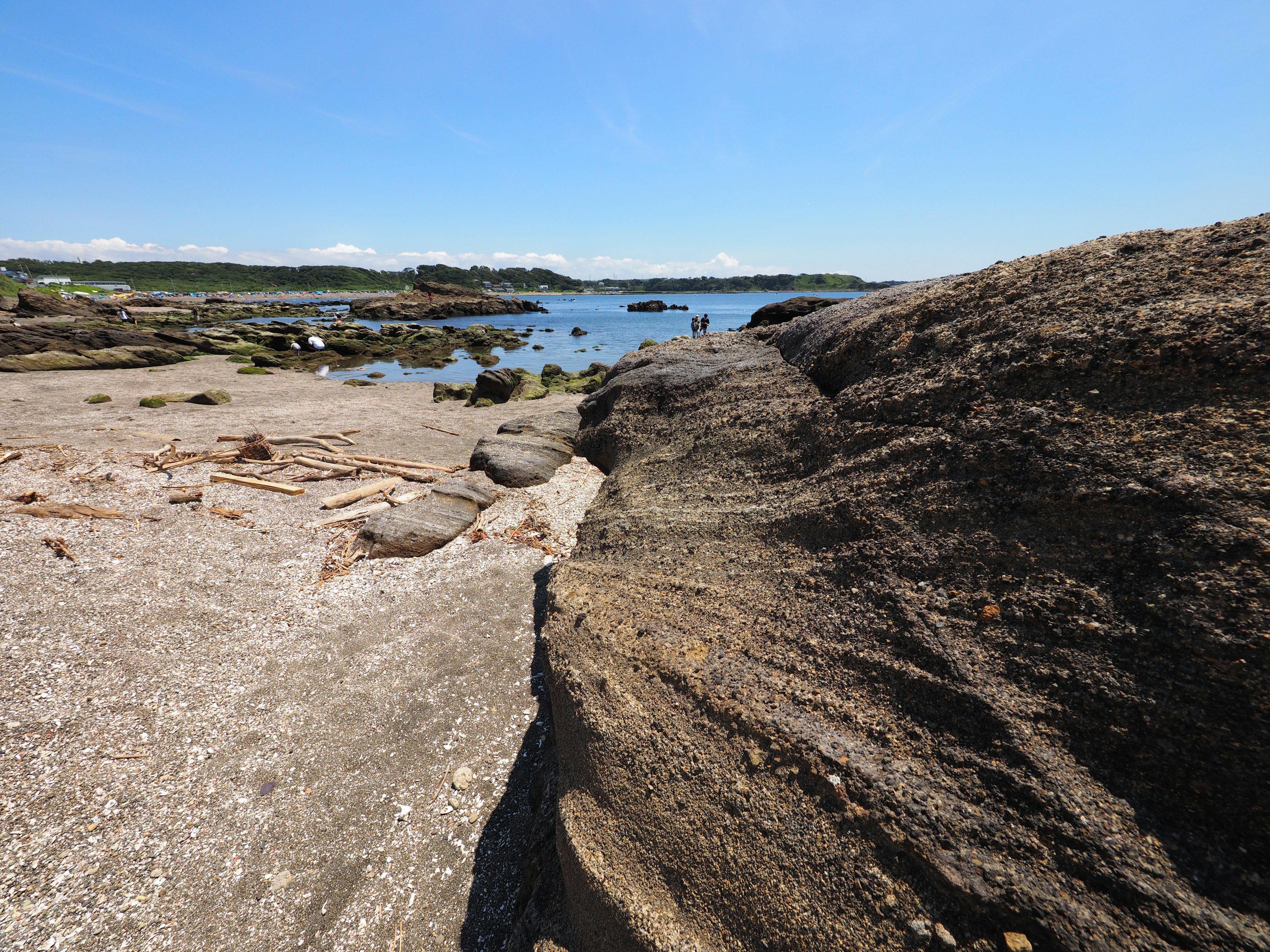 Coastal rocky landscape with blue sky