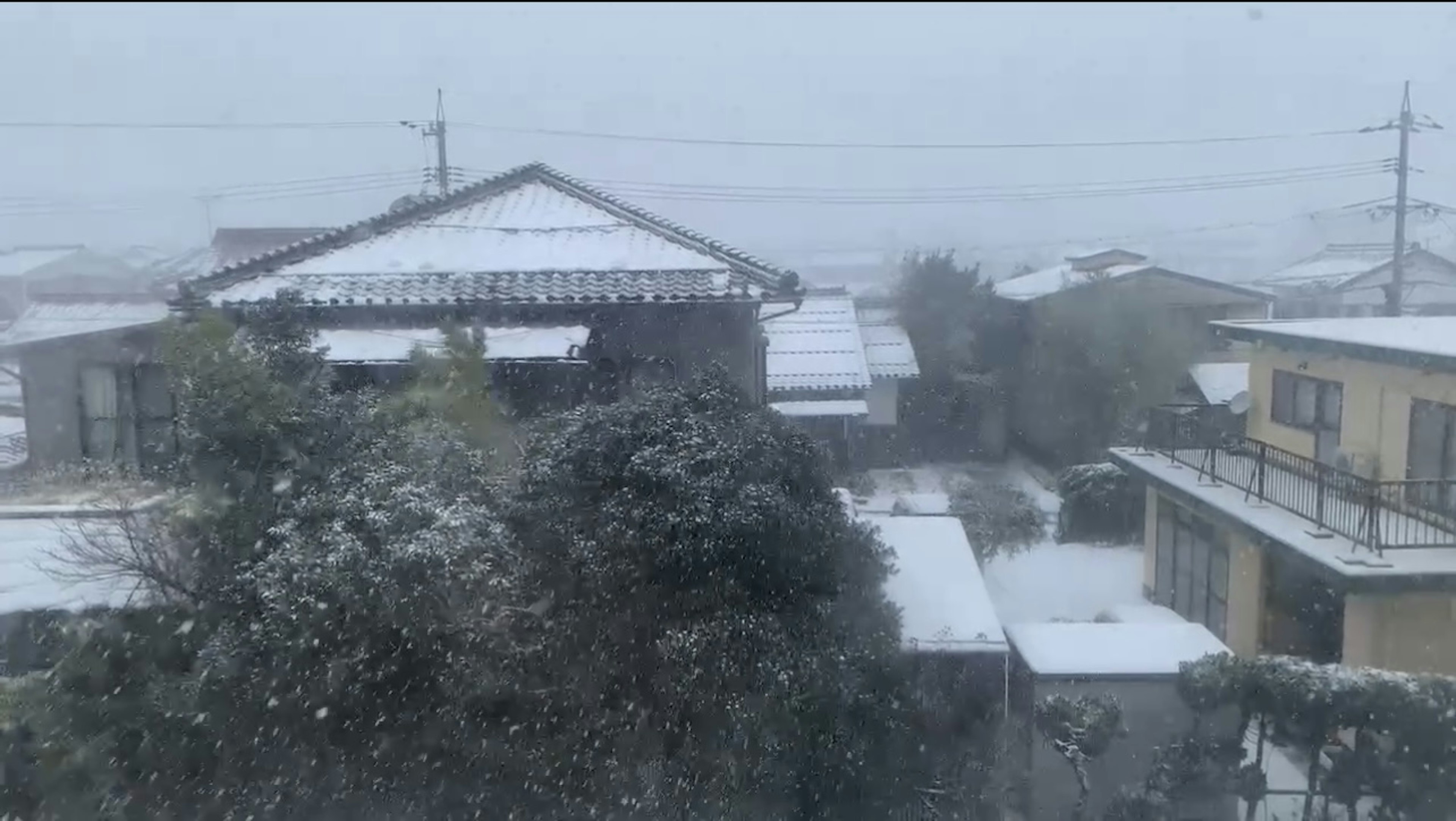 Snow-covered residential area in Japan