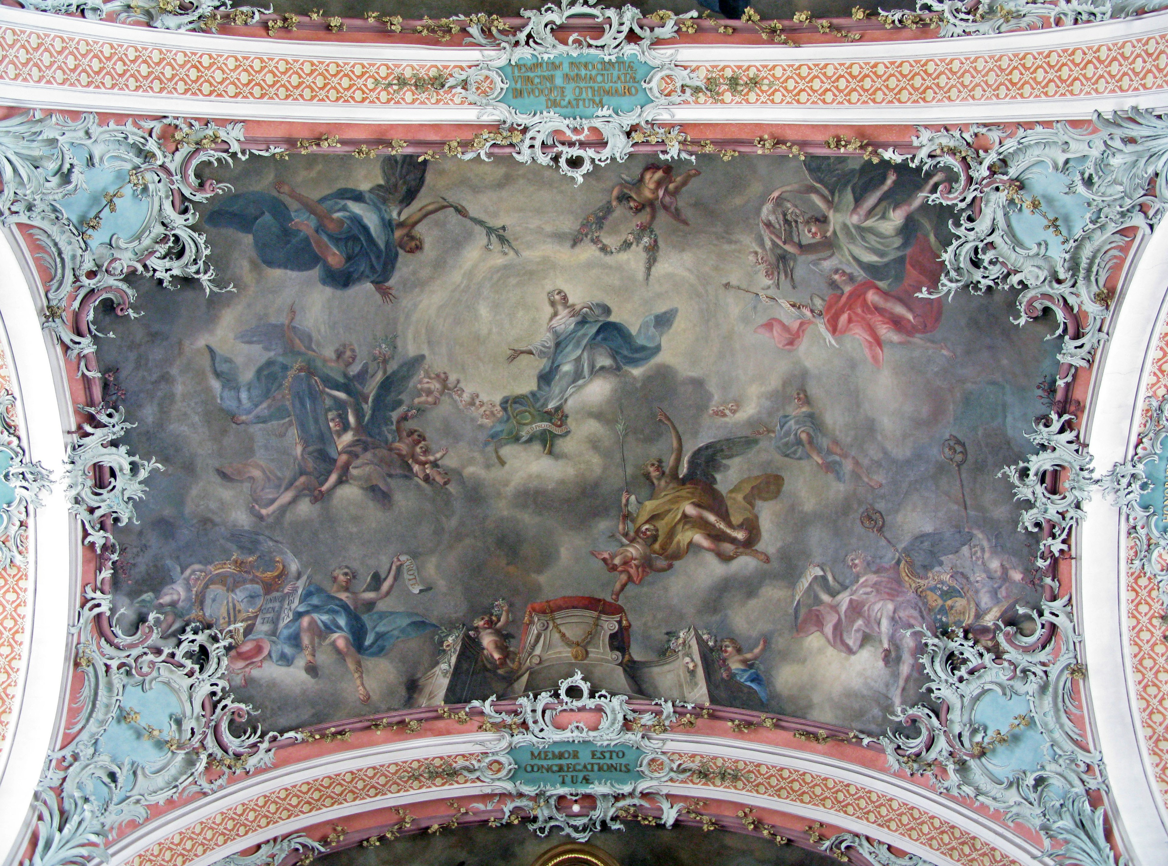 Luxurious interior with a beautiful ceiling painting depicting angels and mythological figures