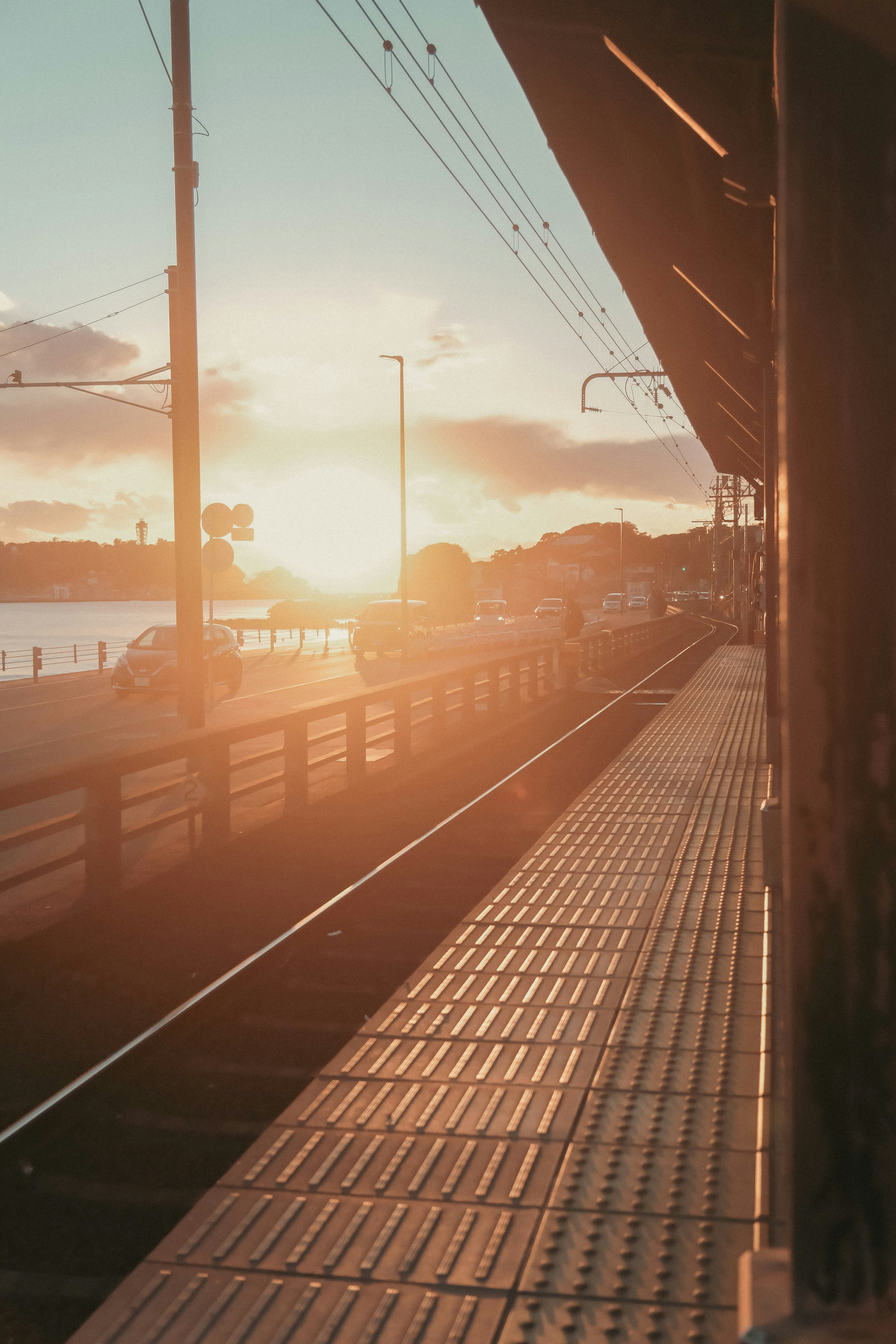 Sunset view from a train station platform