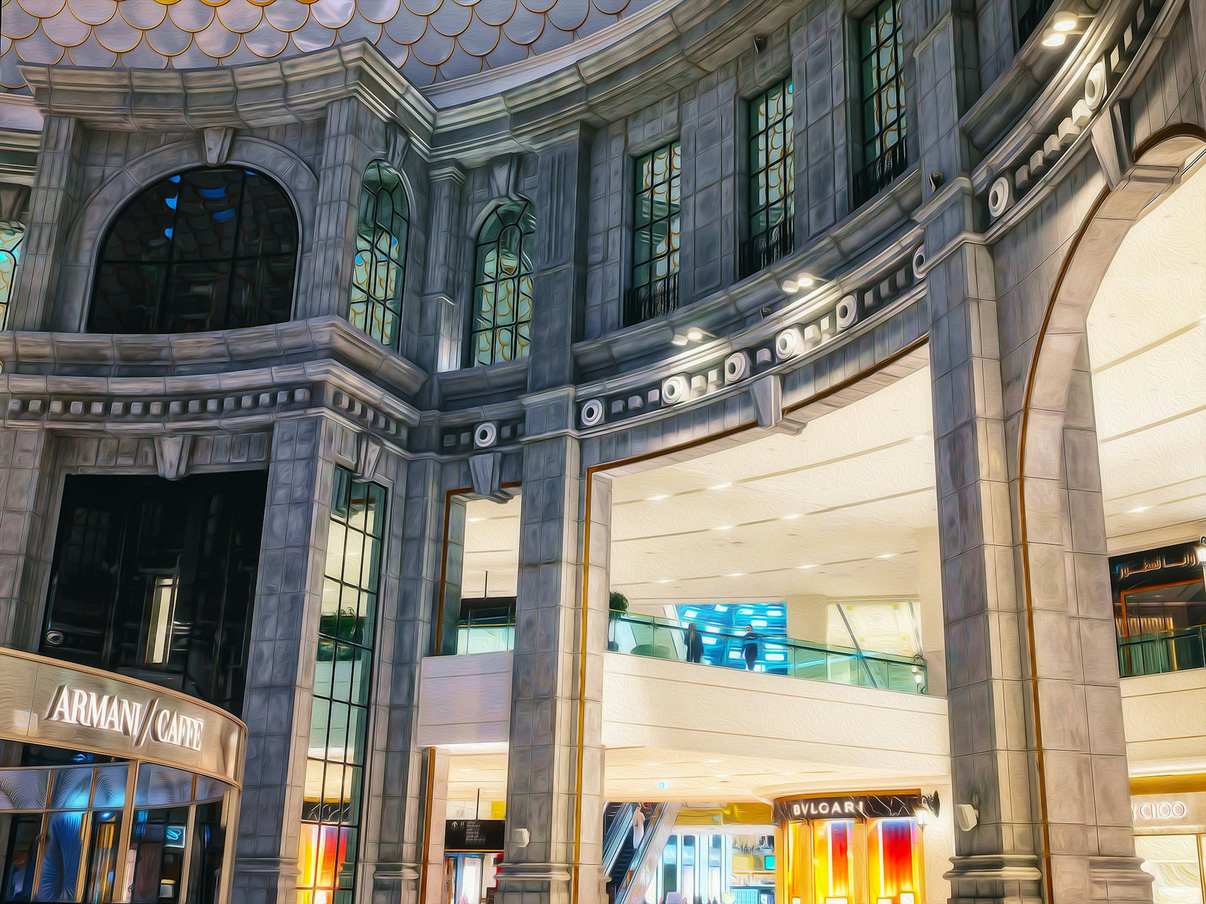 Intérieur d'un espace commercial sophistiqué avec Armani Cafe