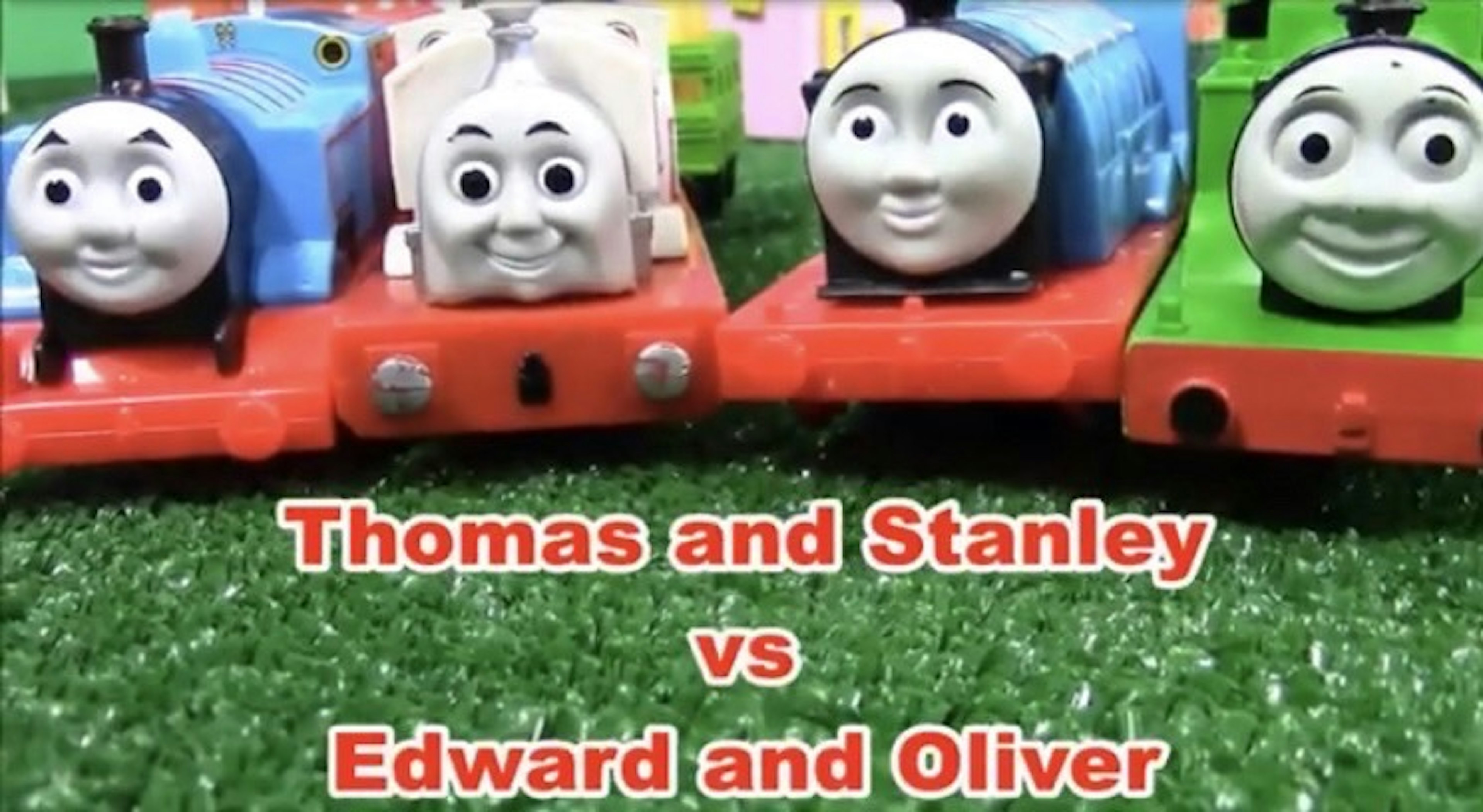 Thomas und Stanley gegen Edward und Oliver Spielzeugzüge