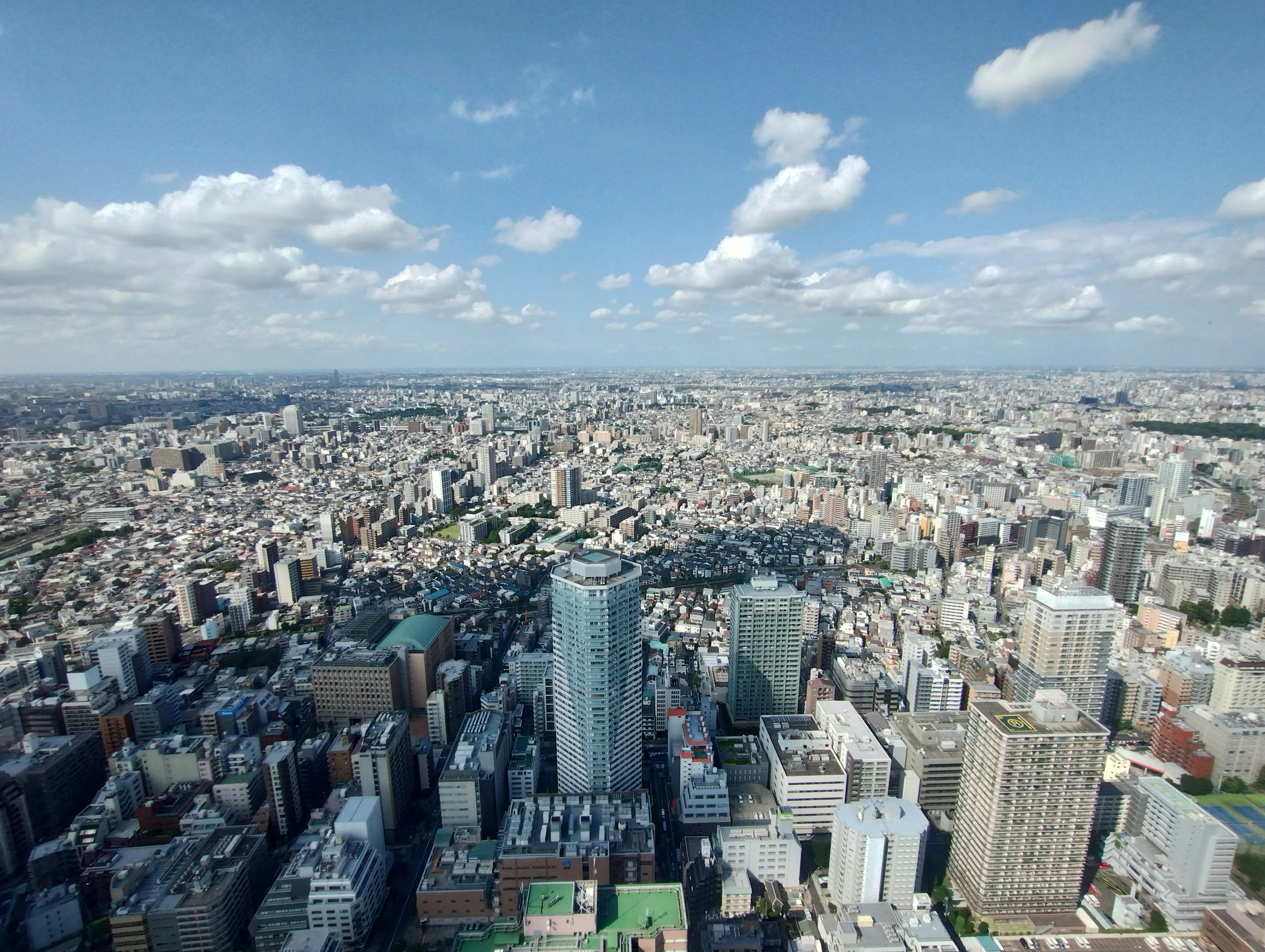 东京广阔城市景观的全景图，展现摩天大楼和蓝天