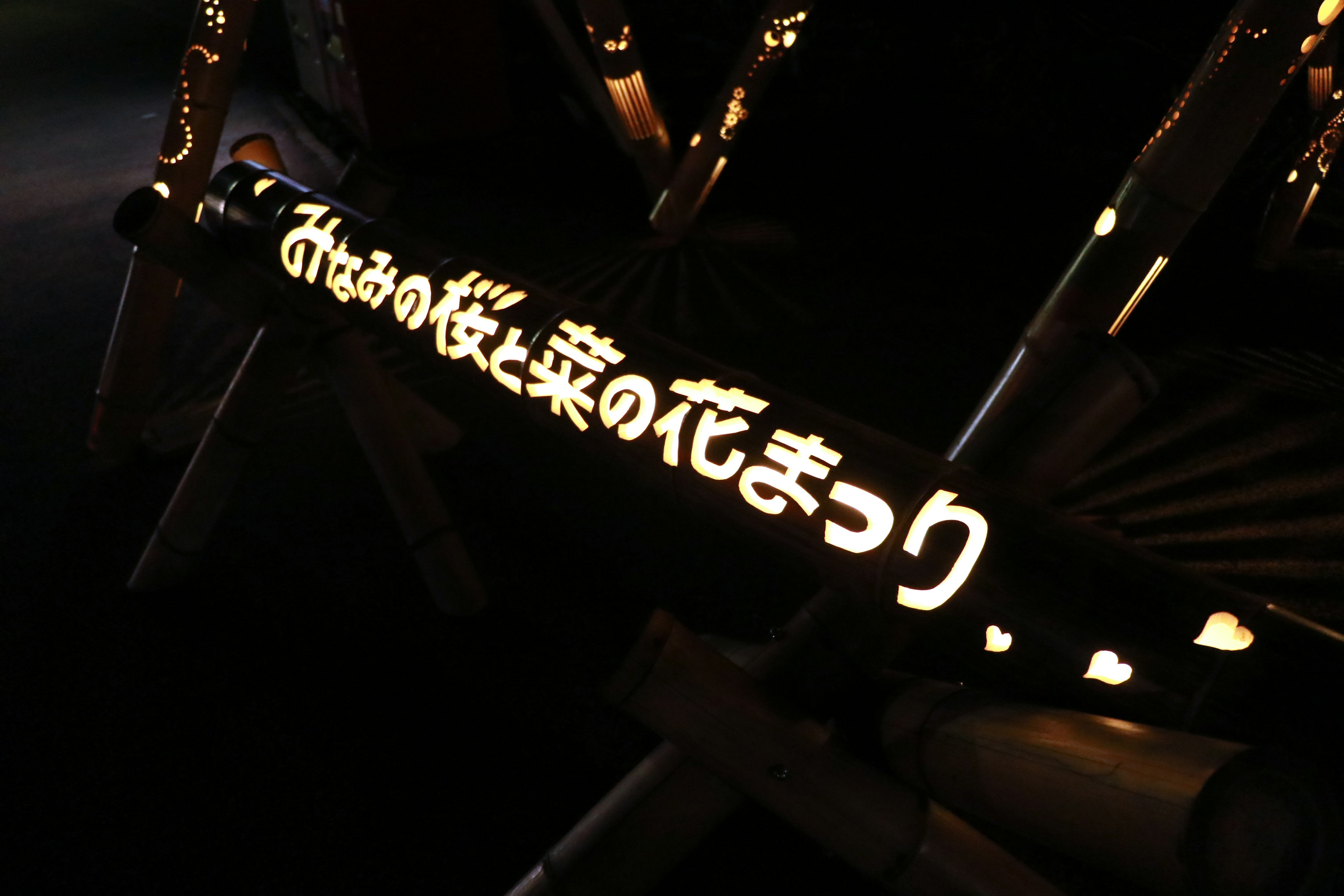 Sign illuminated at night with written characters