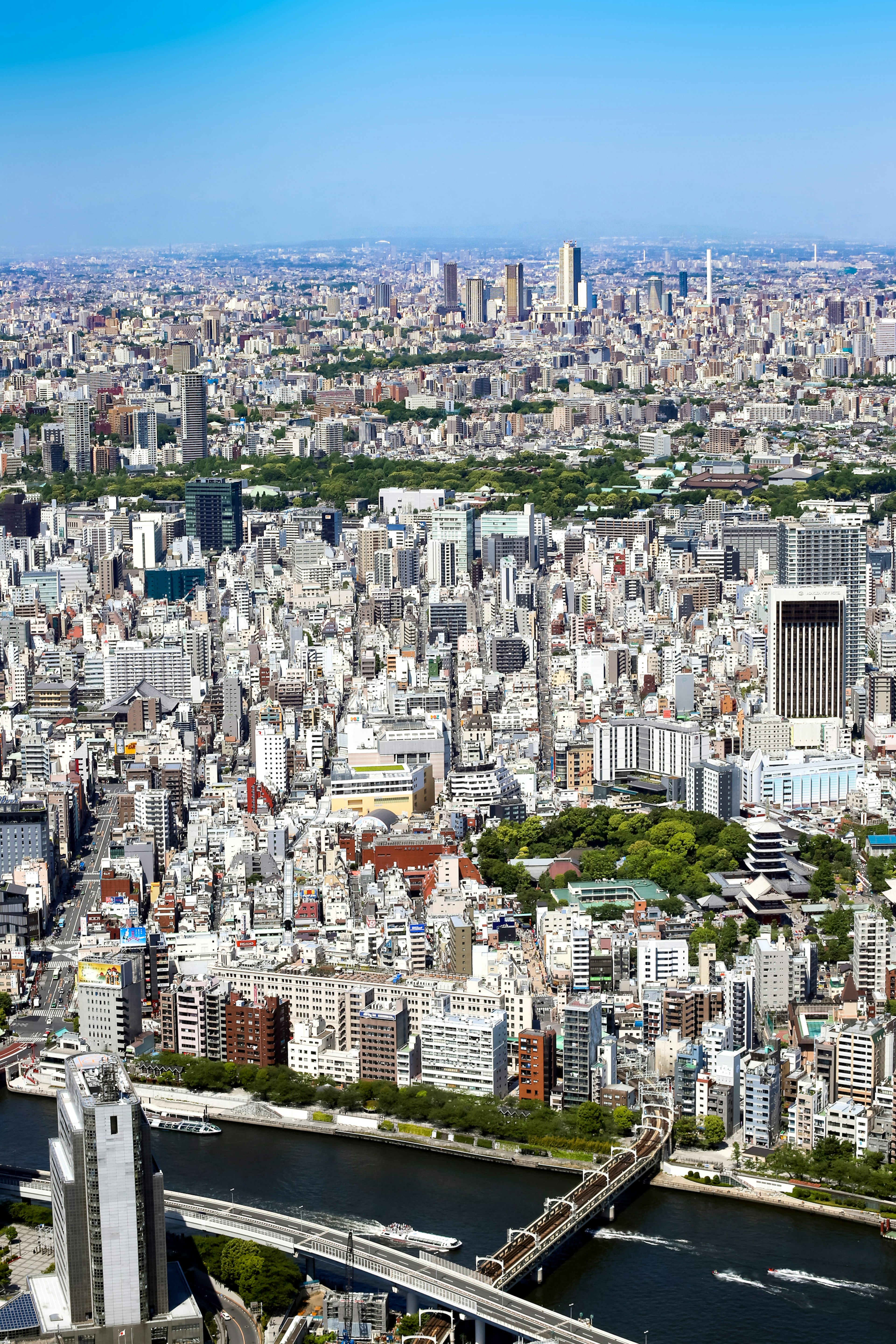 東京的高樓和河流的鳥瞰圖