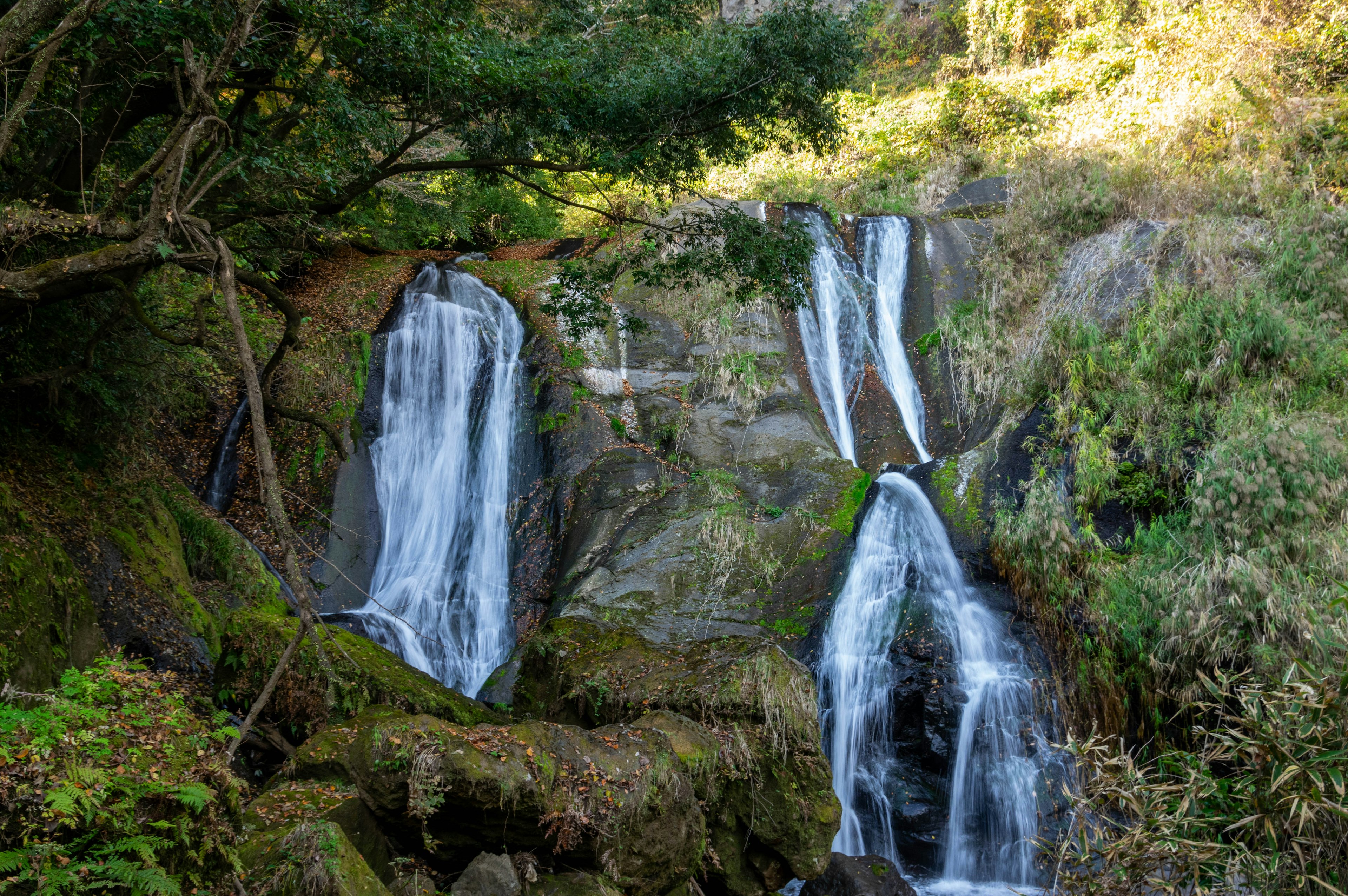 Beautiful waterfall cascading in a natural setting surrounded by green trees