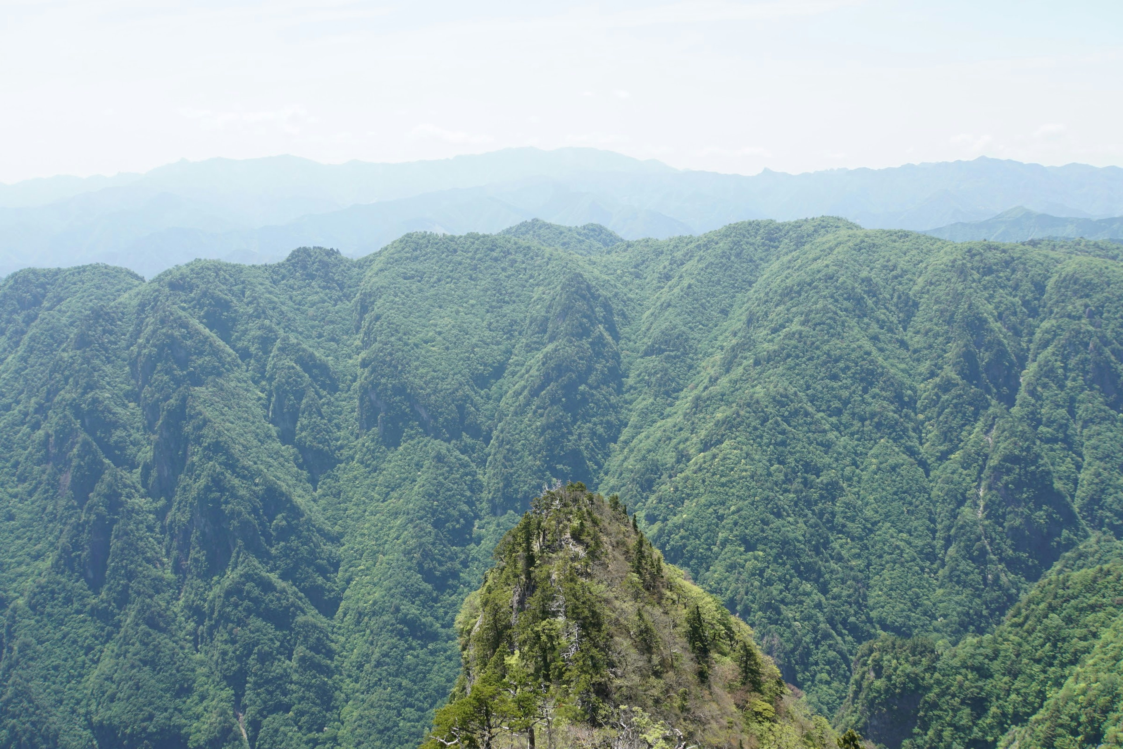 緑豊かな山々が広がる景色の頂上からの眺め