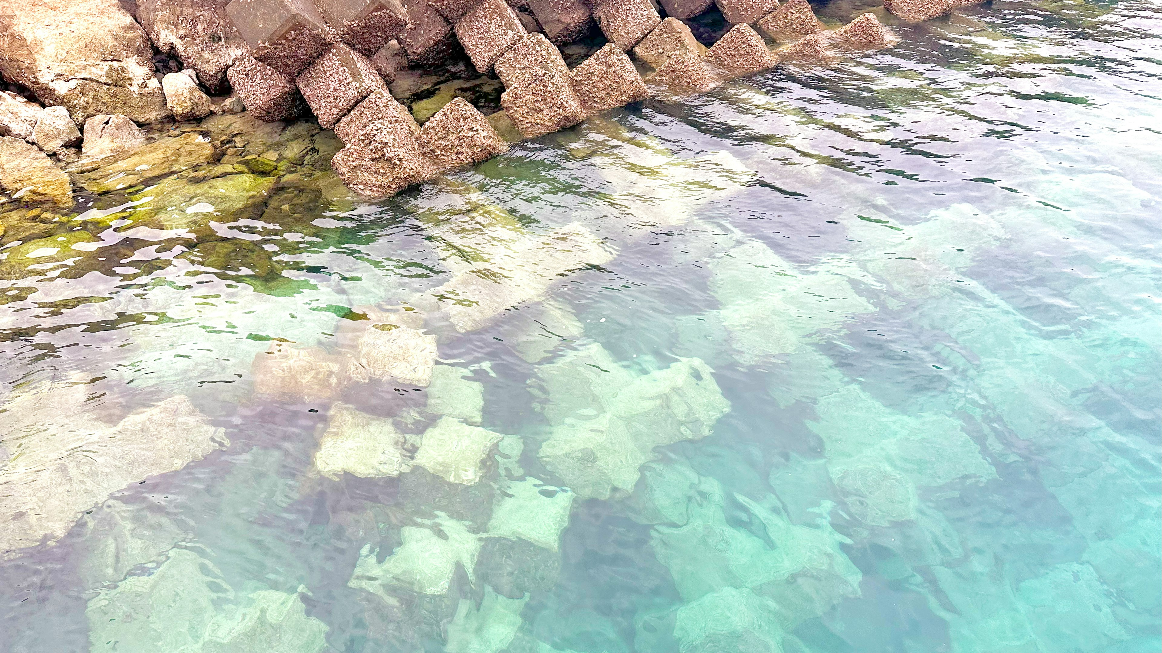 Scène côtière avec des rochers submergés et une eau claire