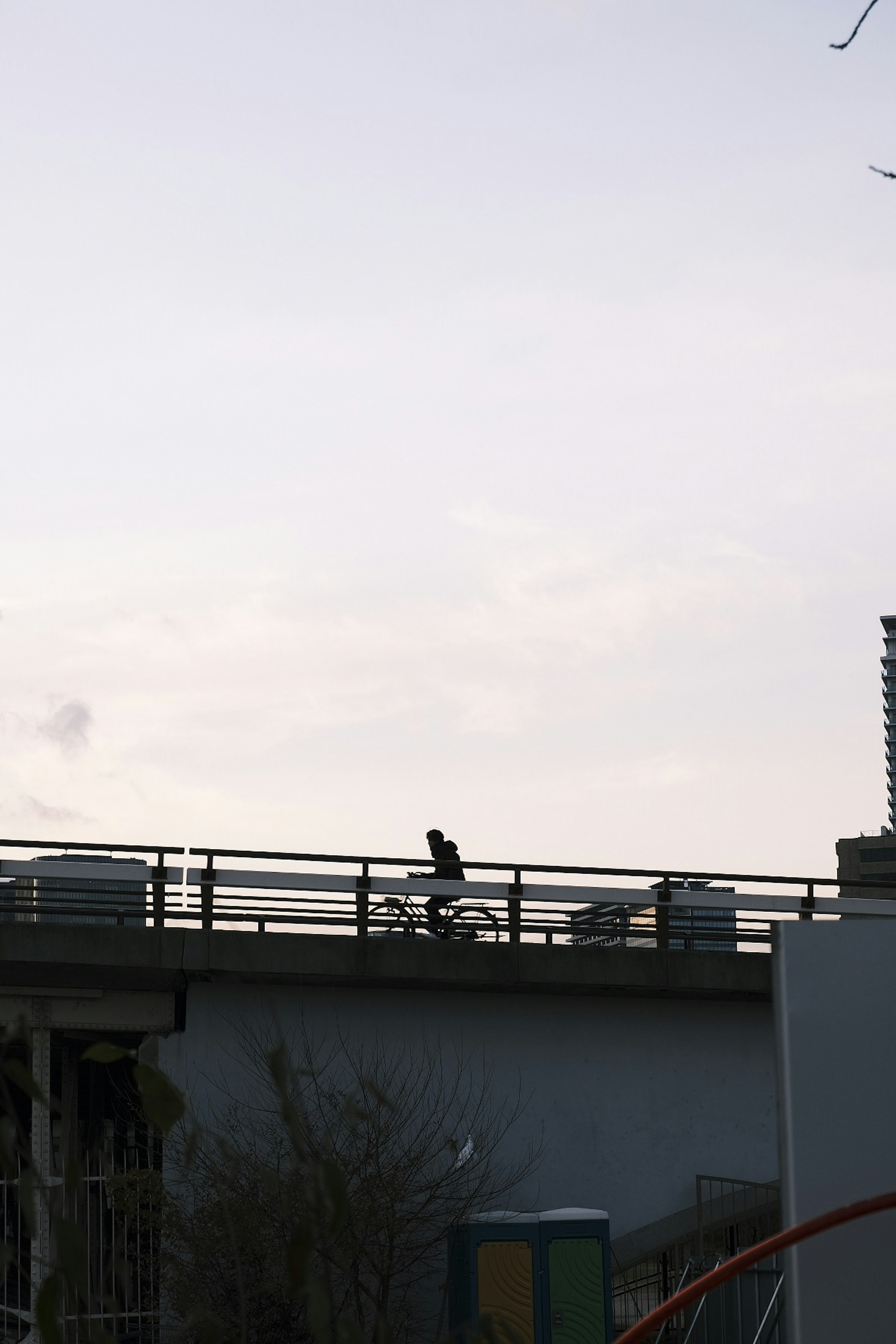 Silueta de una persona montando una bicicleta en un puente