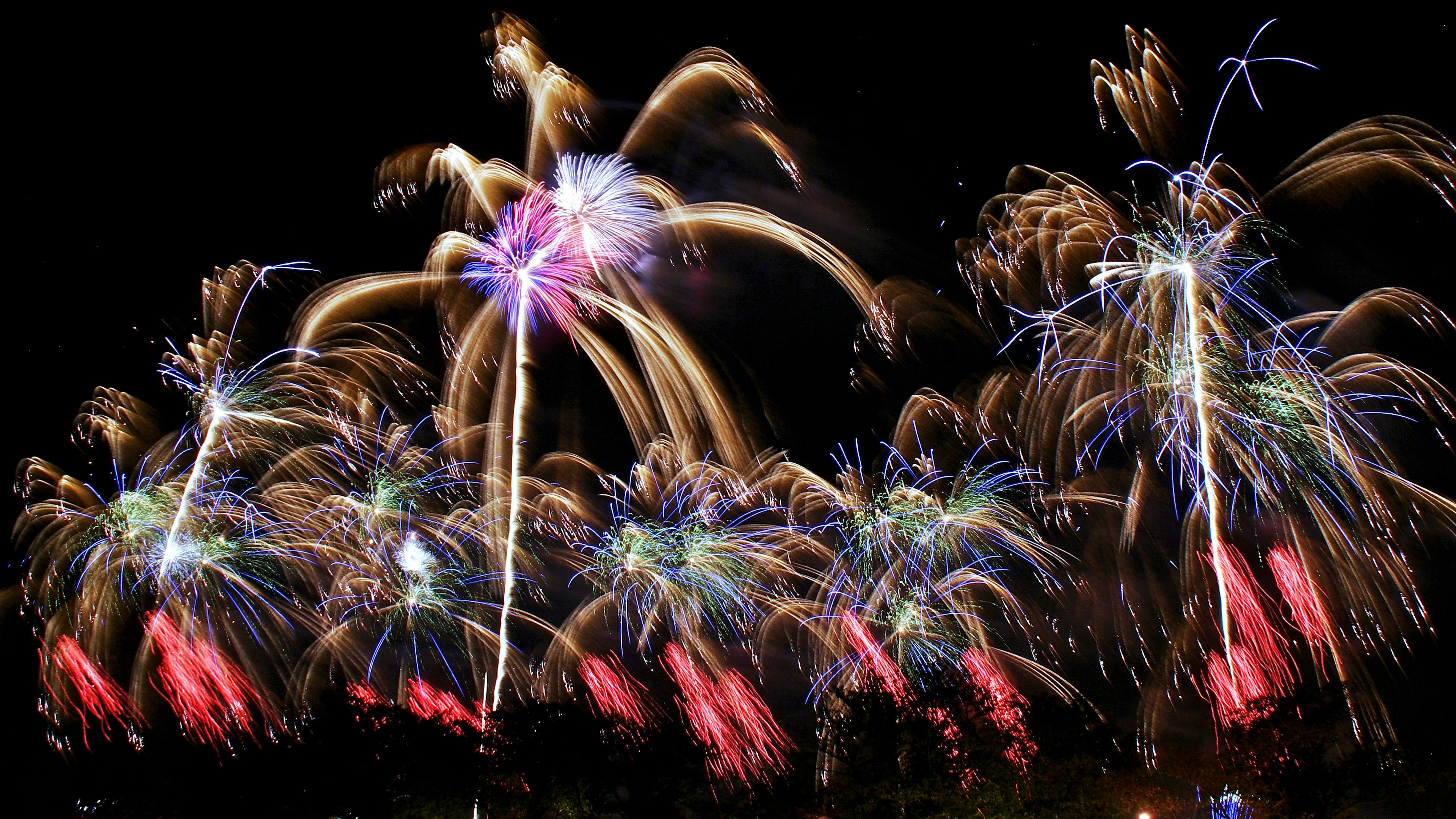 Spettacolo di fuochi d'artificio colorati nel cielo notturno