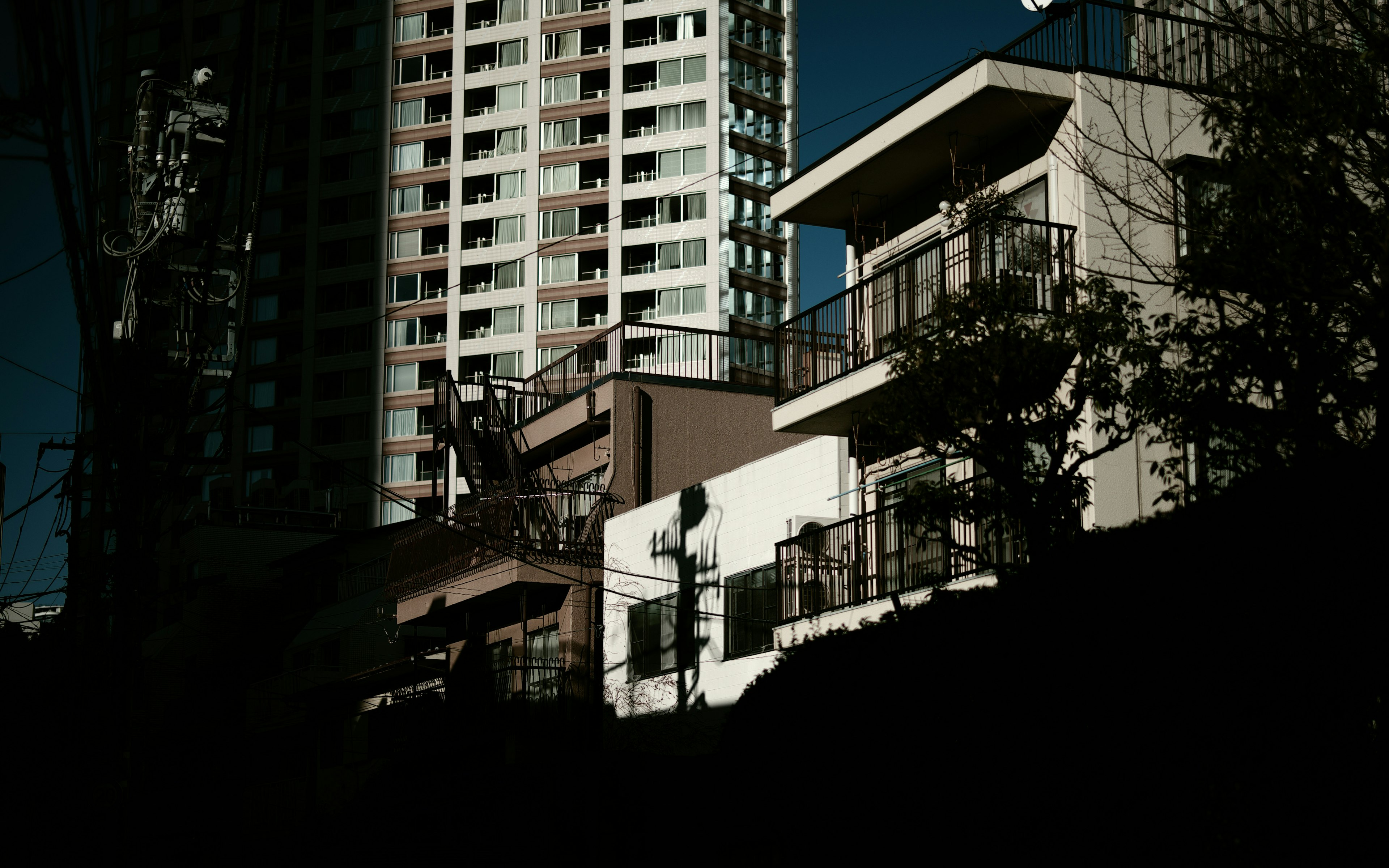 Paisaje urbano con edificios altos y casas bajas