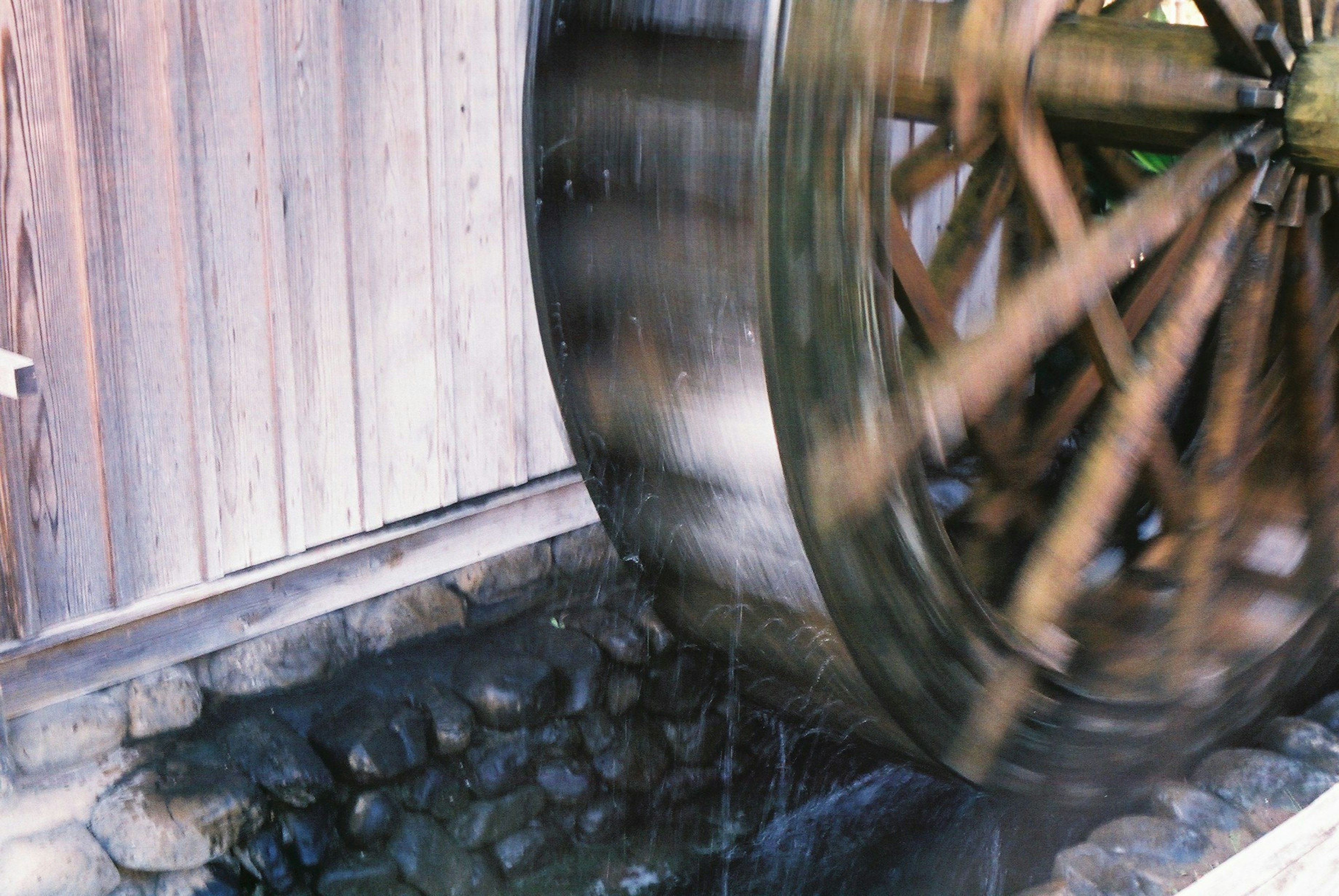 Image of a water wheel turning in a stream of water