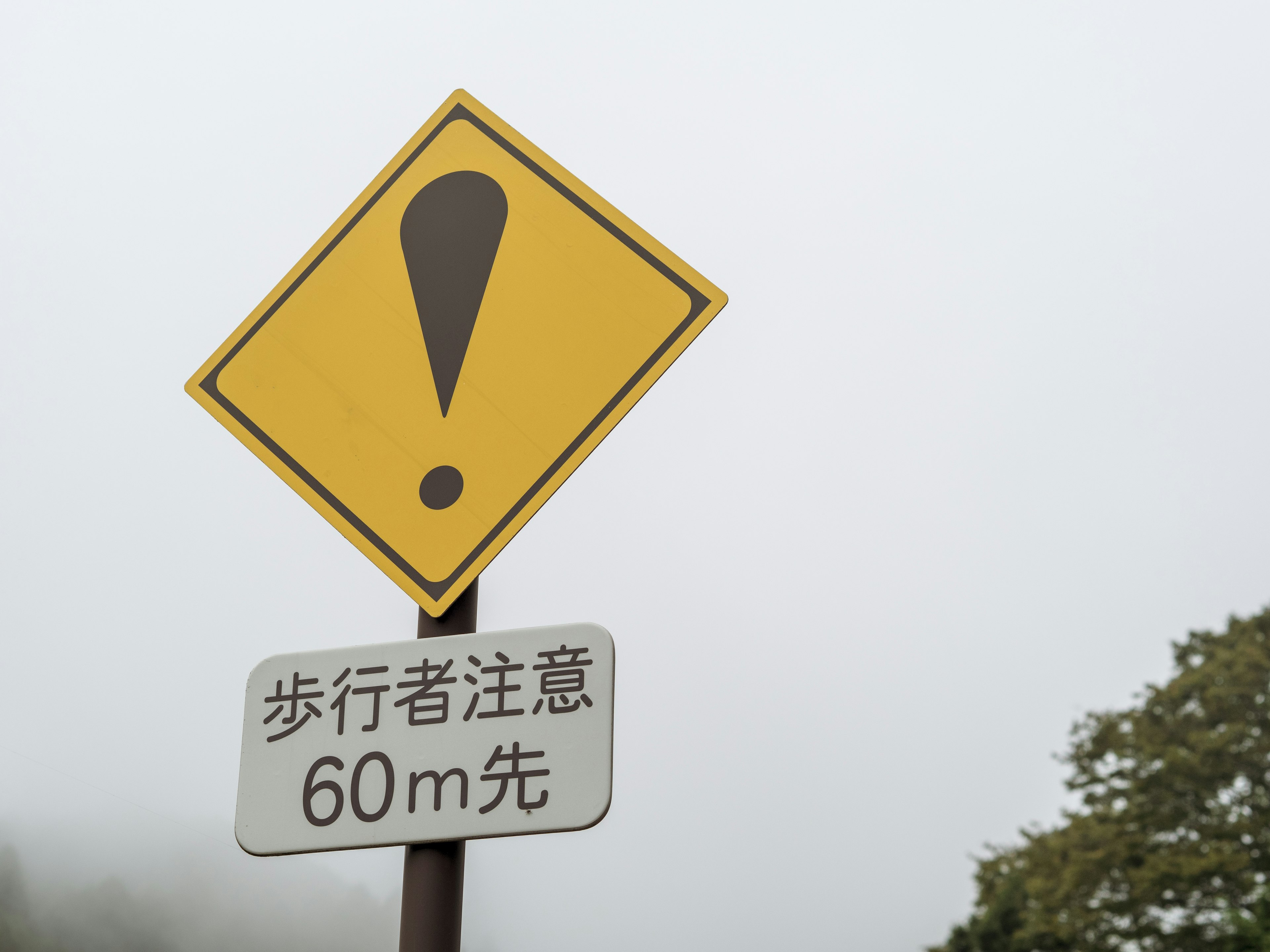 Yellow warning sign with an exclamation mark and Japanese caution text