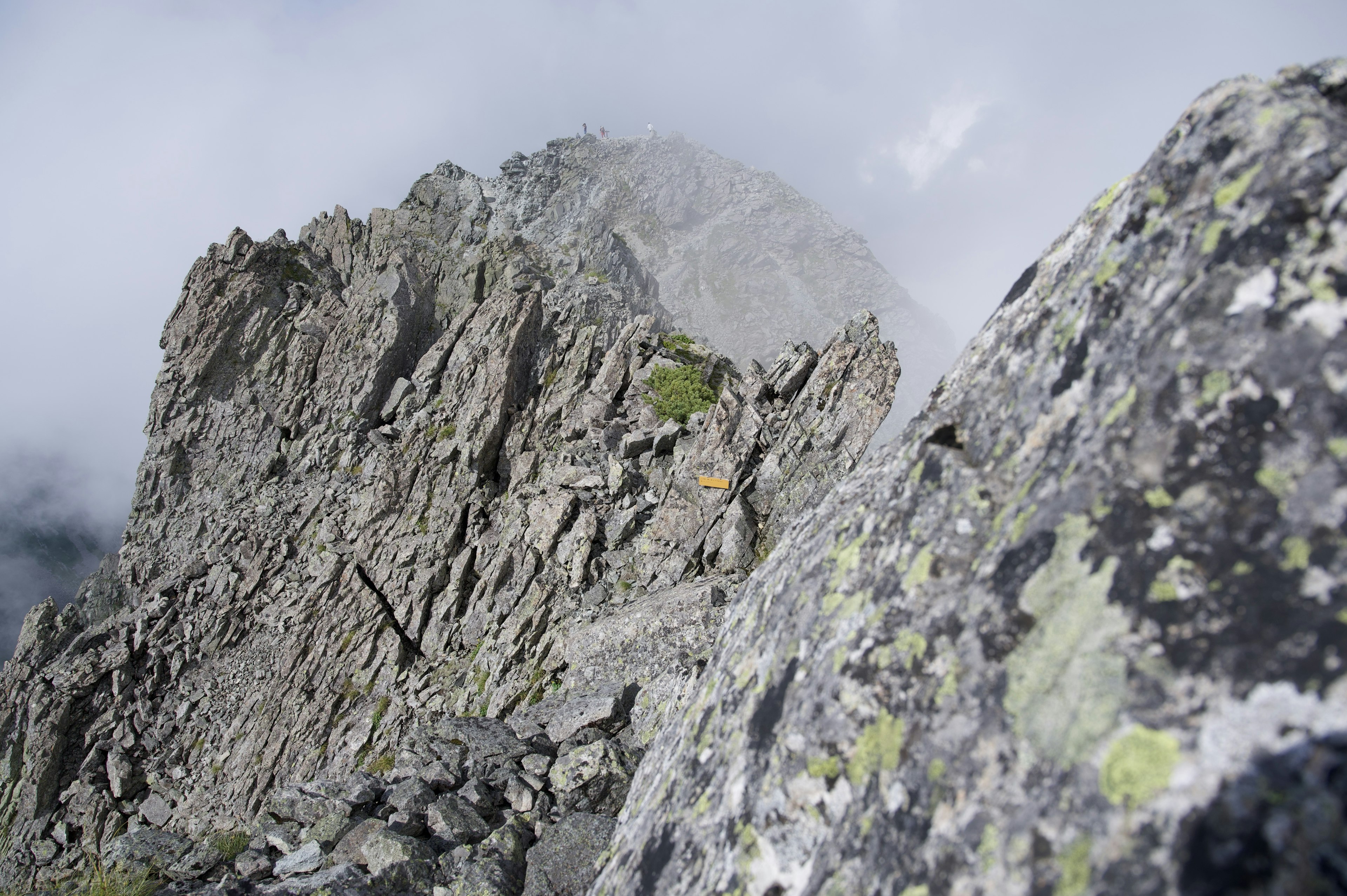 Rocky mountain landscape shrouded in mist