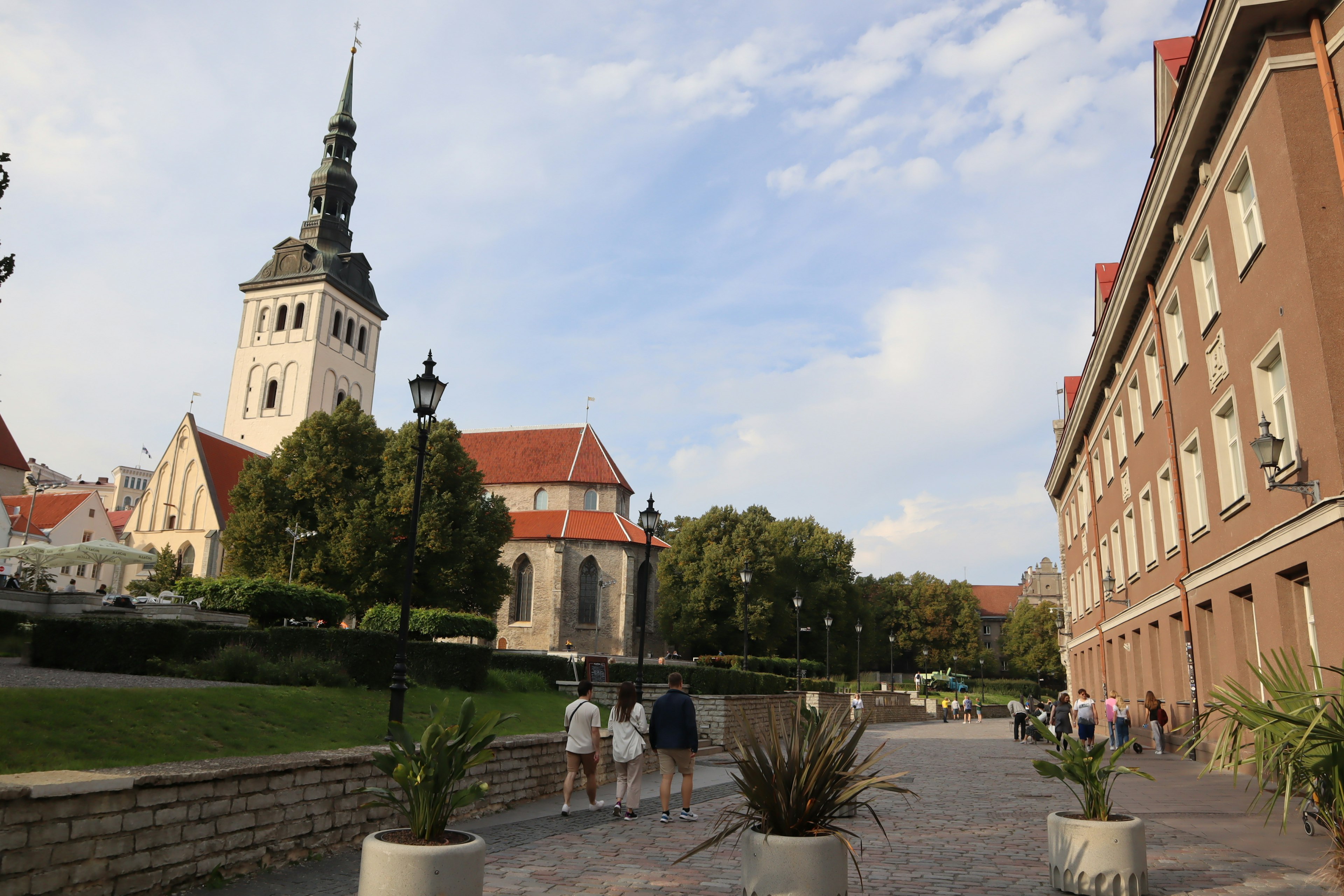 Scenic view featuring a historic church and modern buildings