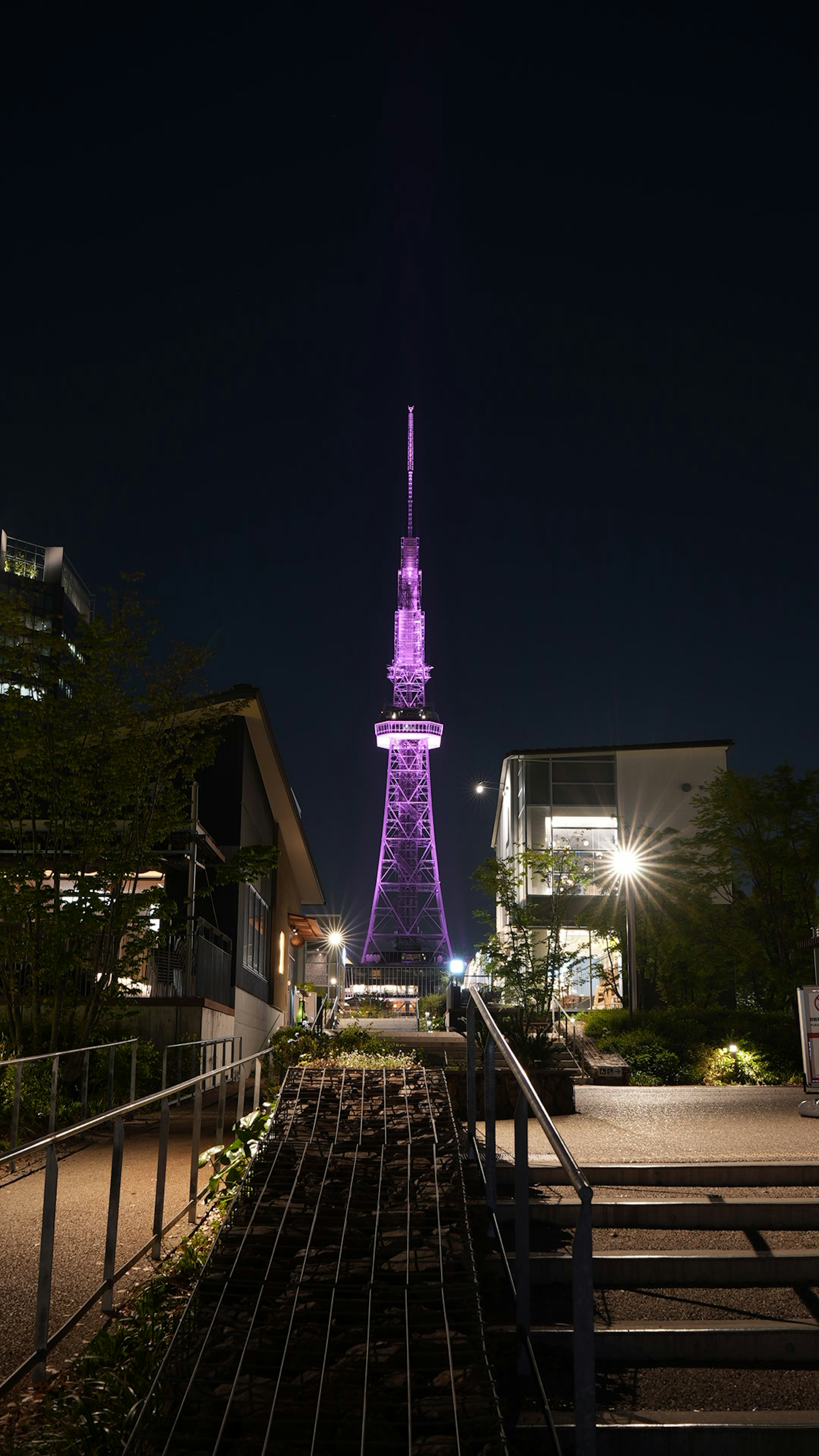 東京タワーが紫色にライトアップされた夜景