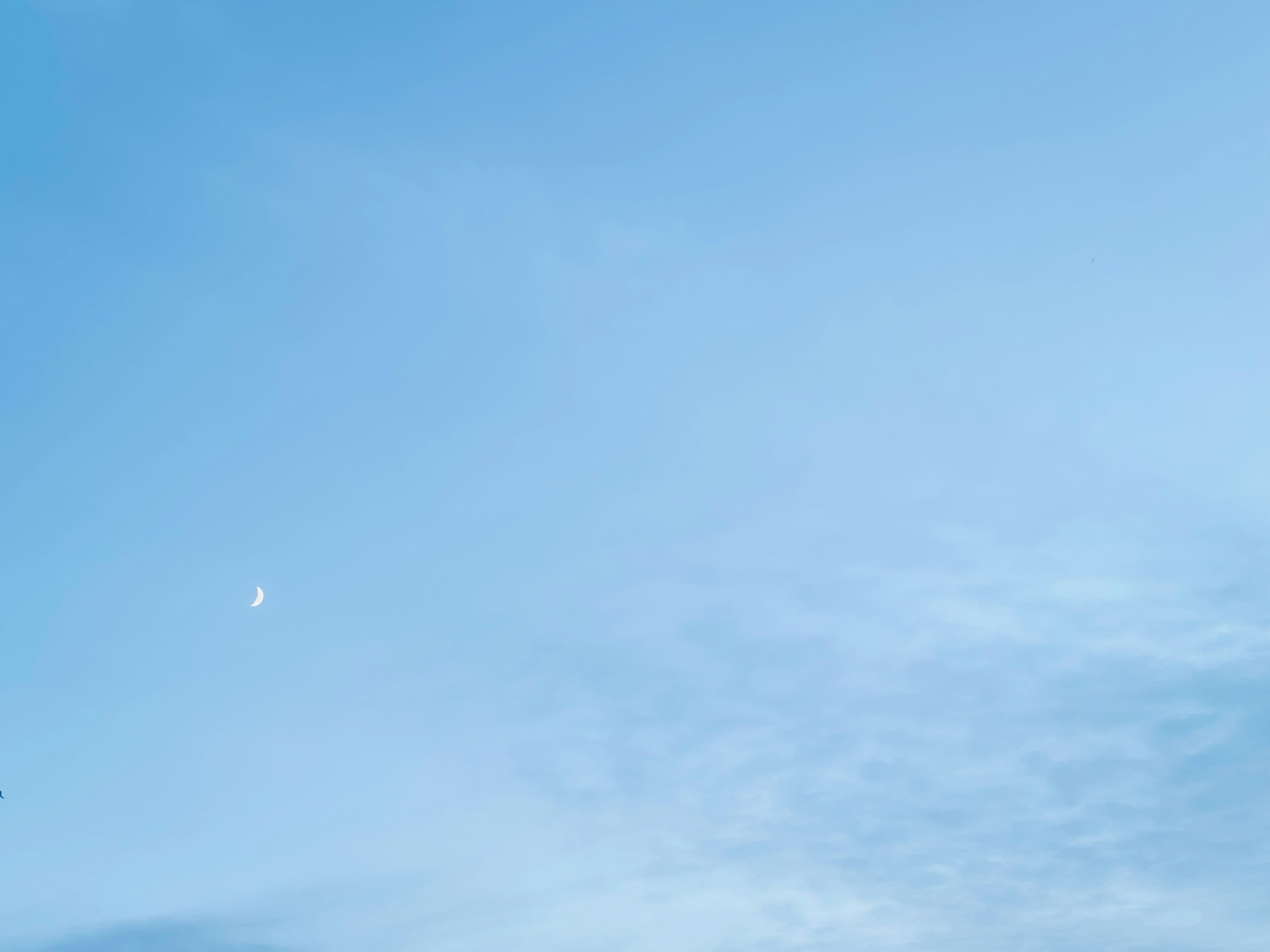 青空に浮かぶ細い月と雲のある風景