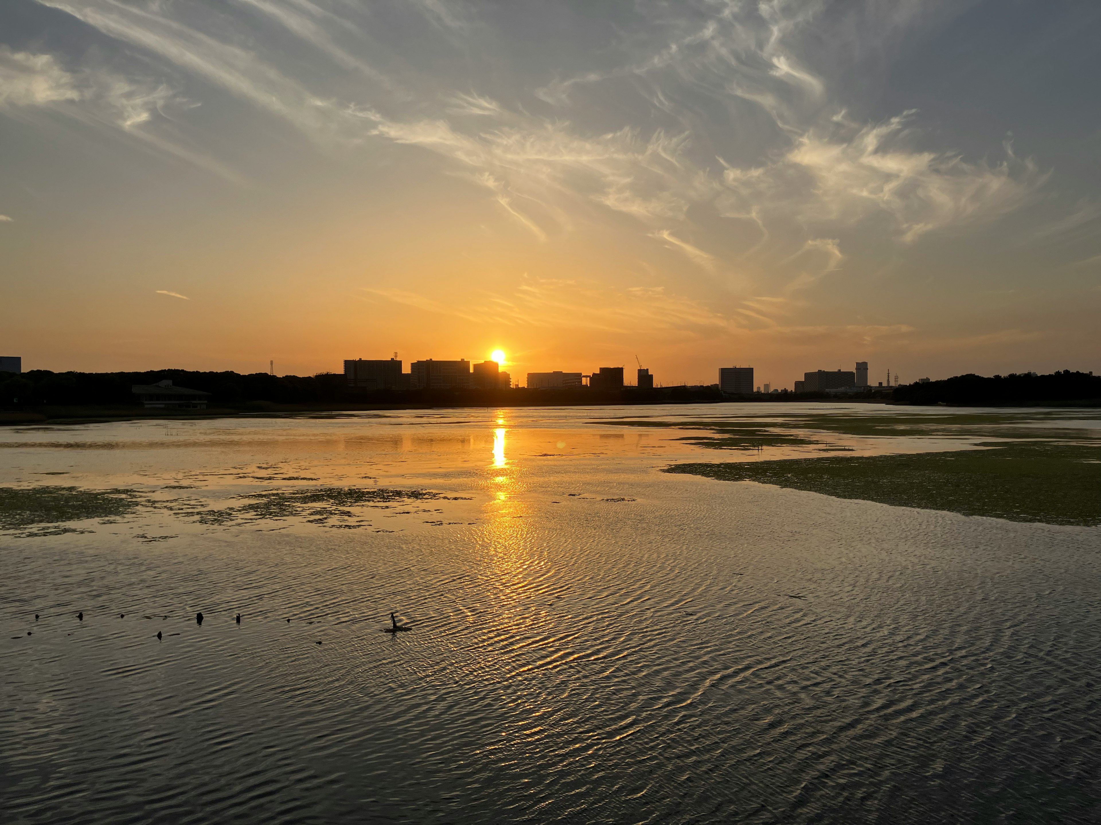 Paysage magnifique avec le coucher de soleil se reflétant sur l'eau et vue paisible du lac