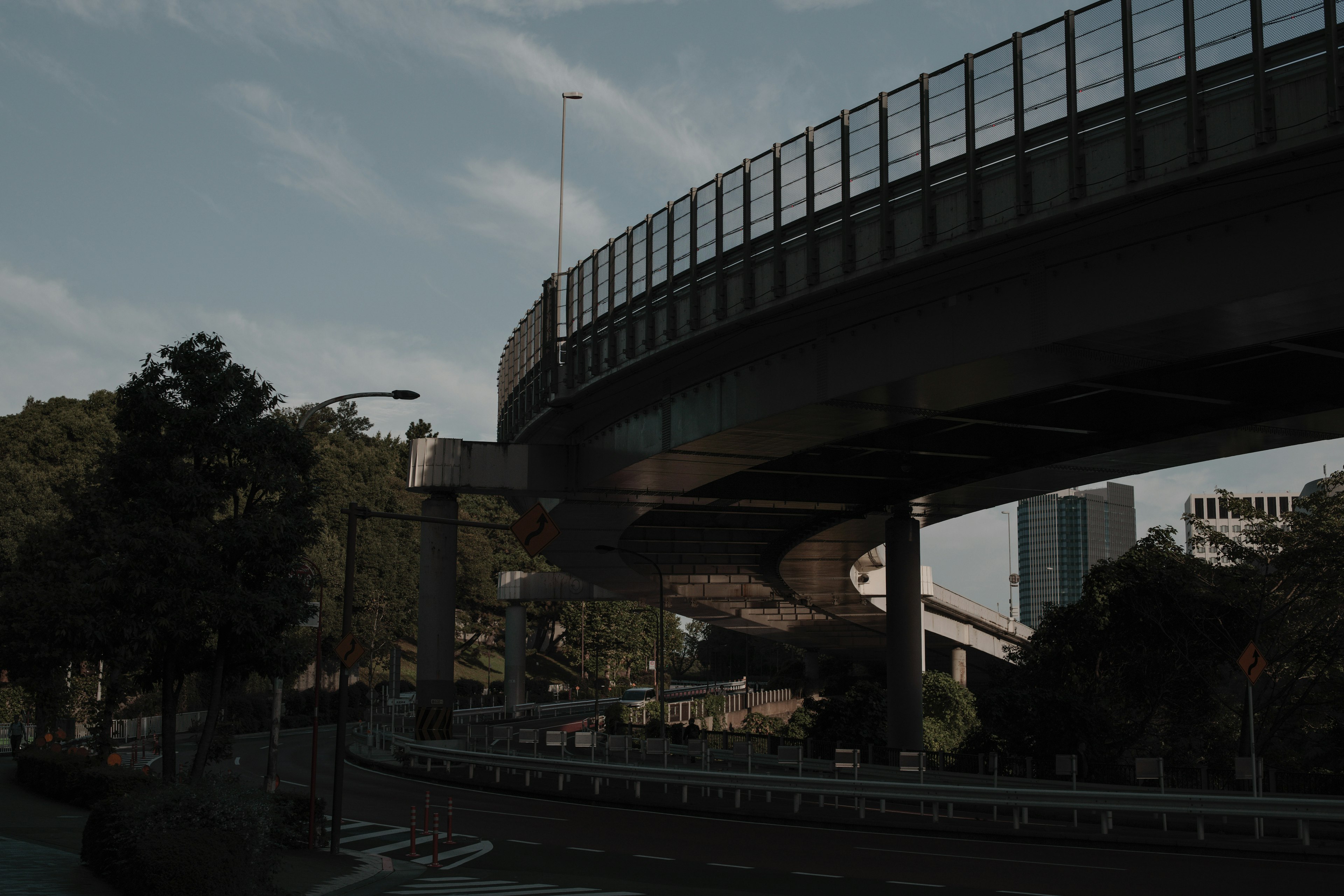 Urban landscape featuring an elevated highway and surrounding greenery