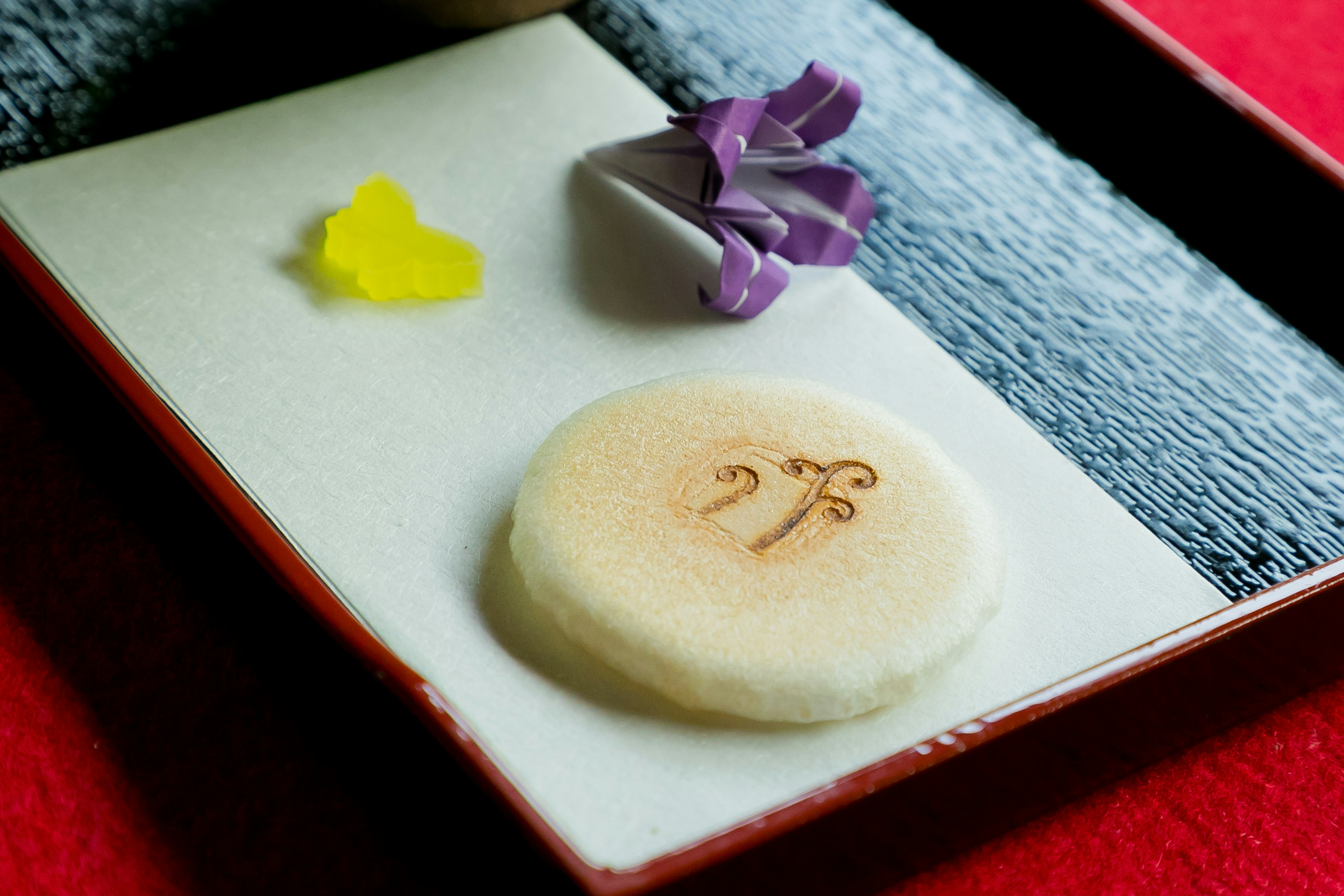 Colorful Japanese sweets beautifully arranged on a plate