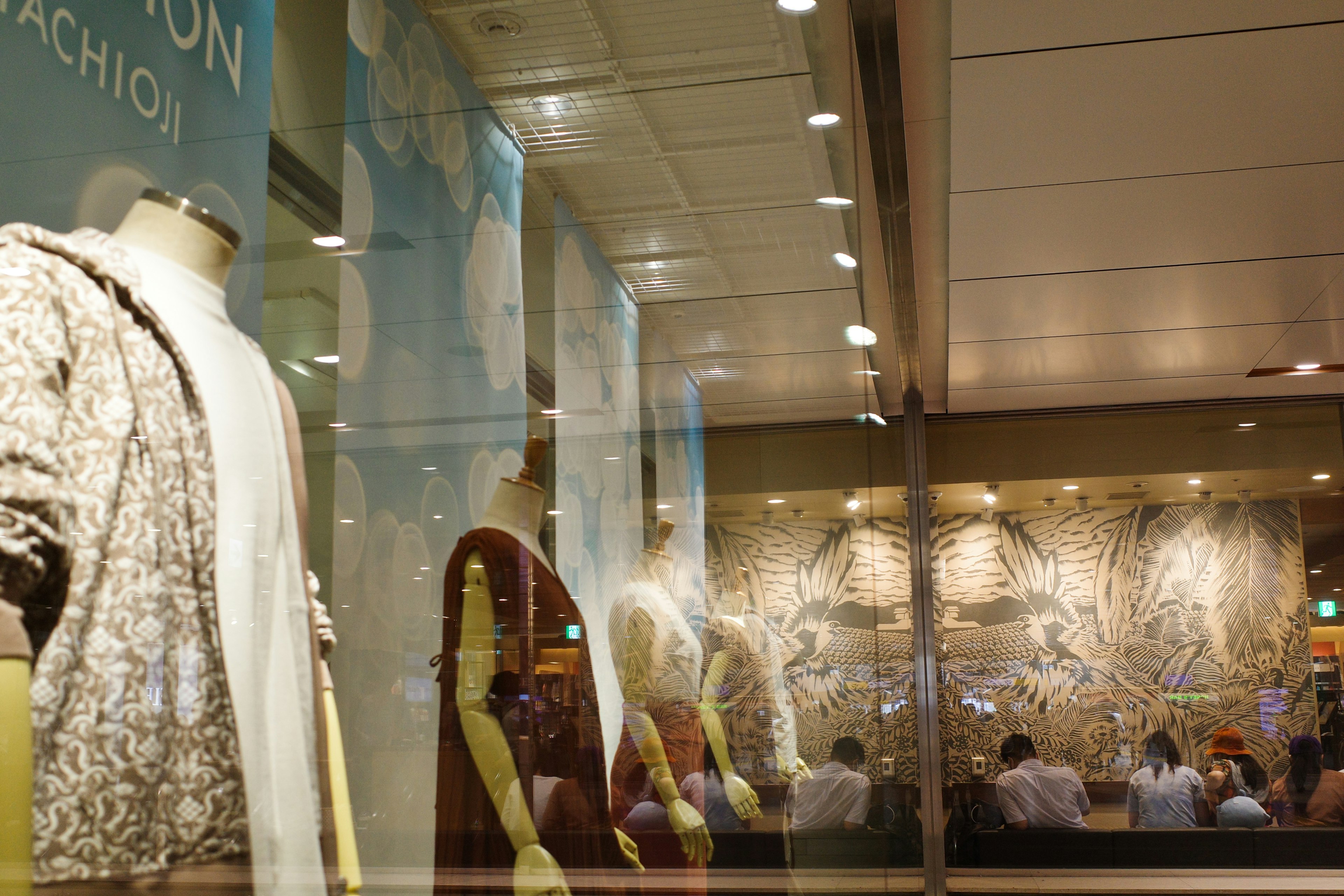 Vitrine élégante présentant des robes de mode et des designs