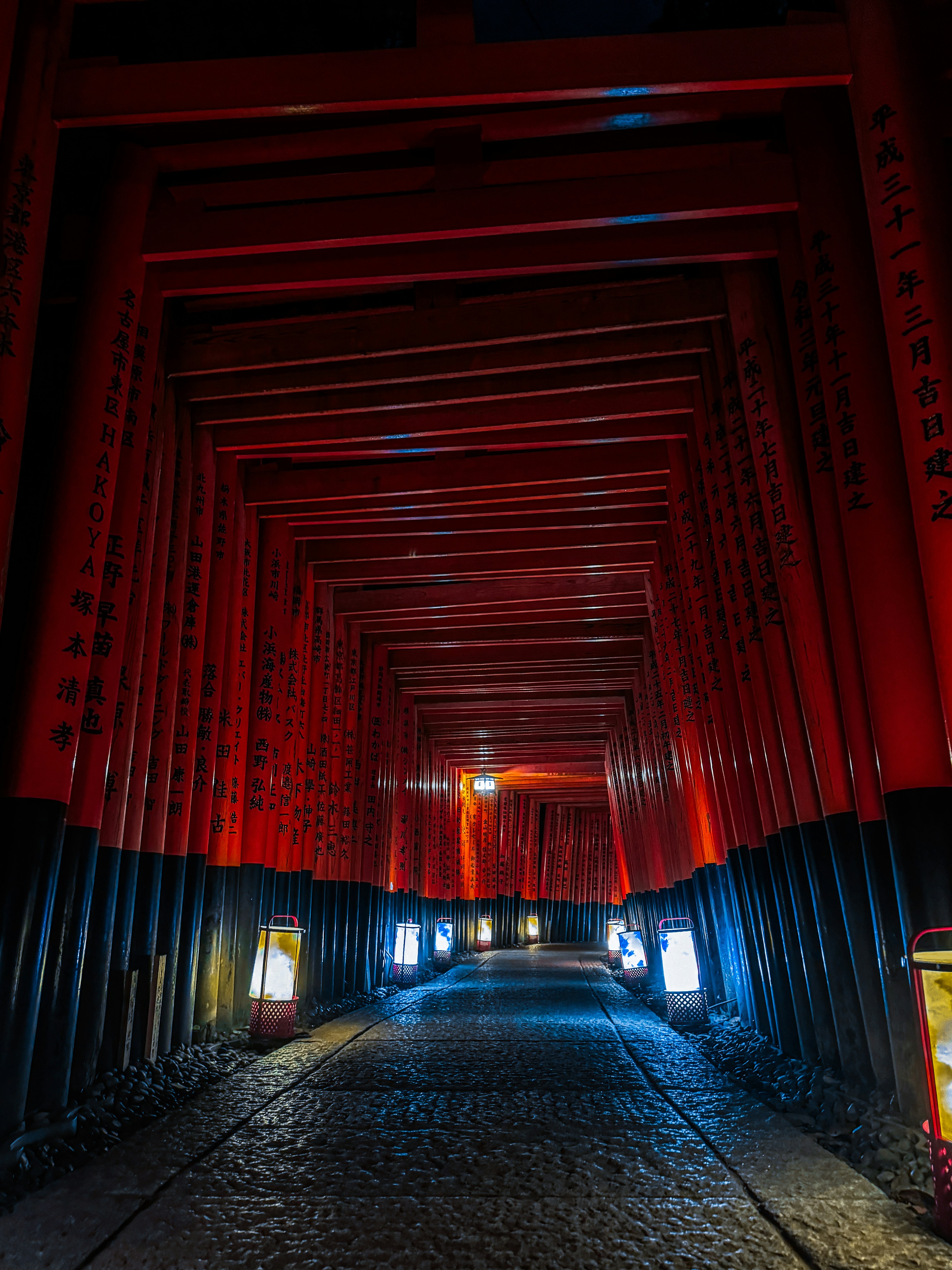 Photo of a tunnel lined with red torii gates