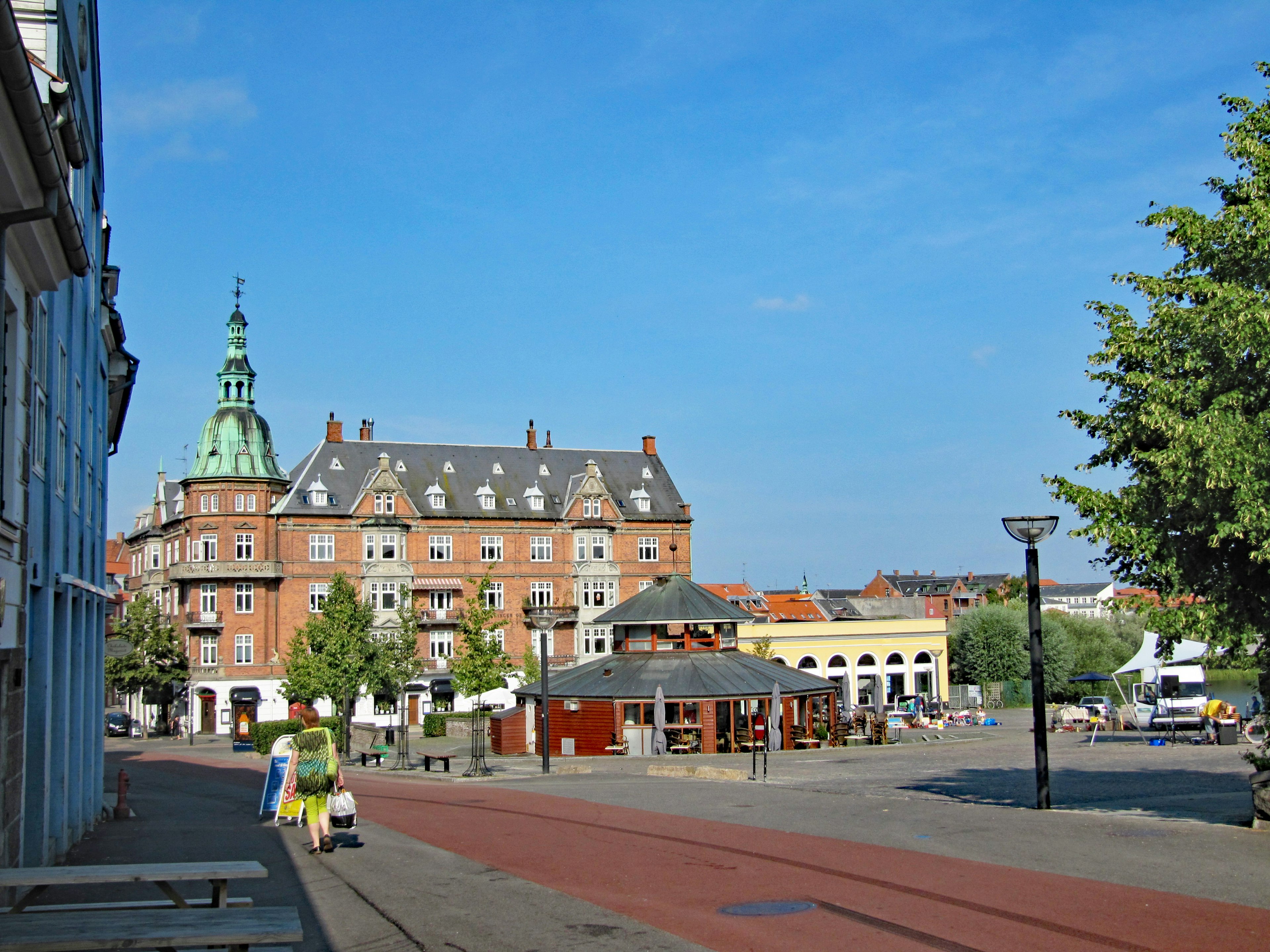 Historic building and square scene under a blue sky