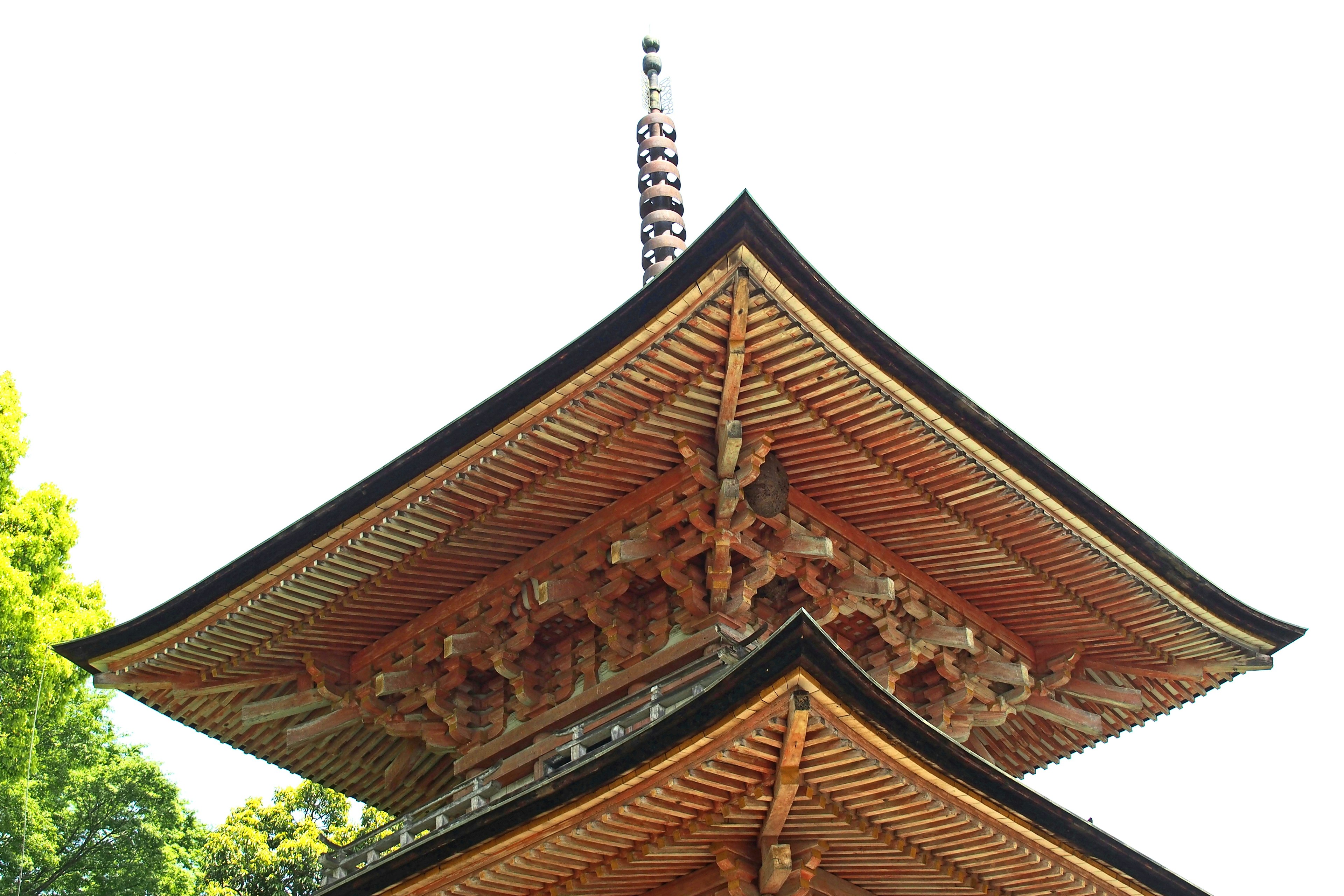 Vista dettagliata di un bellissimo tetto di pagoda con intagli intricati