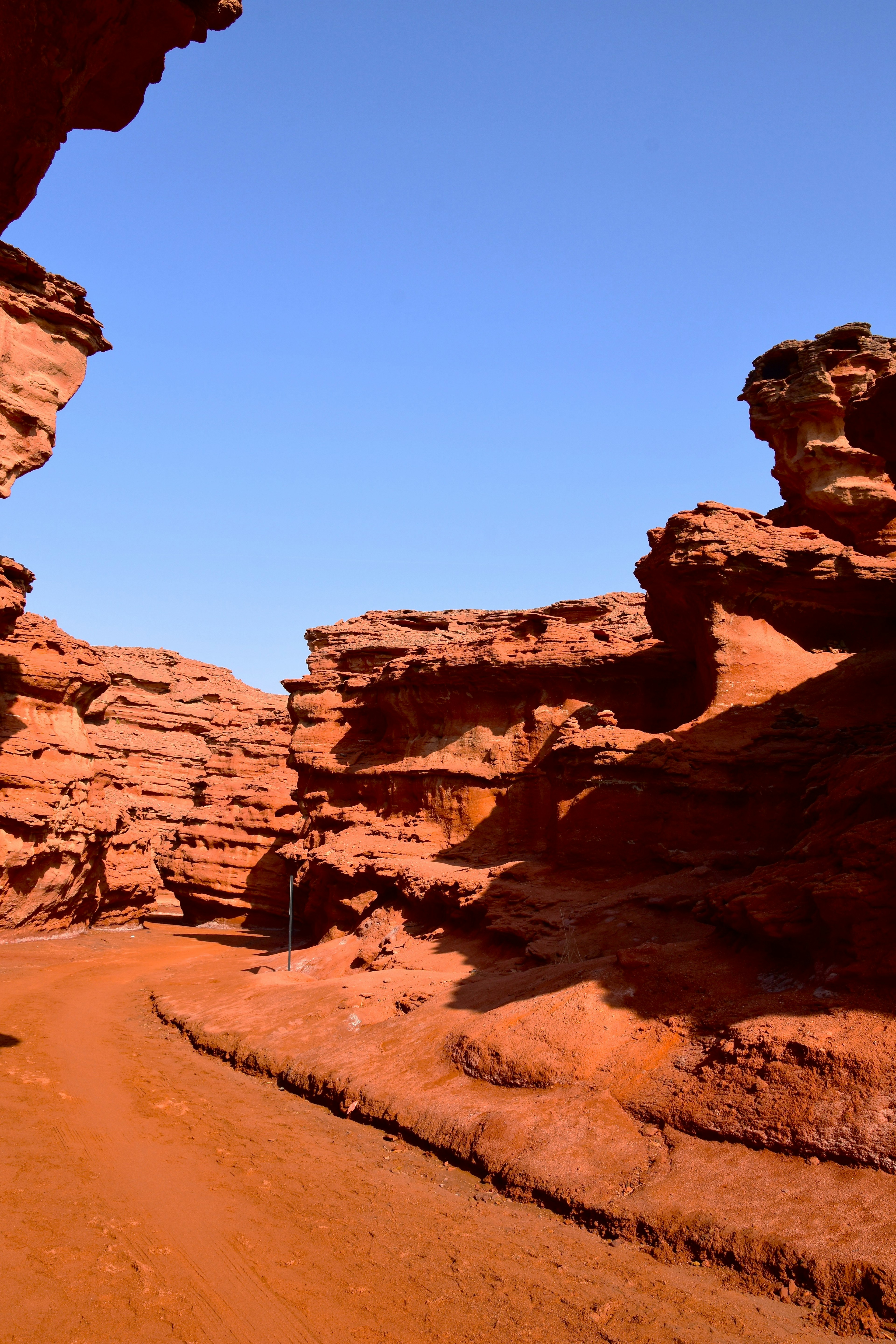 Red rock canyon with clear blue sky