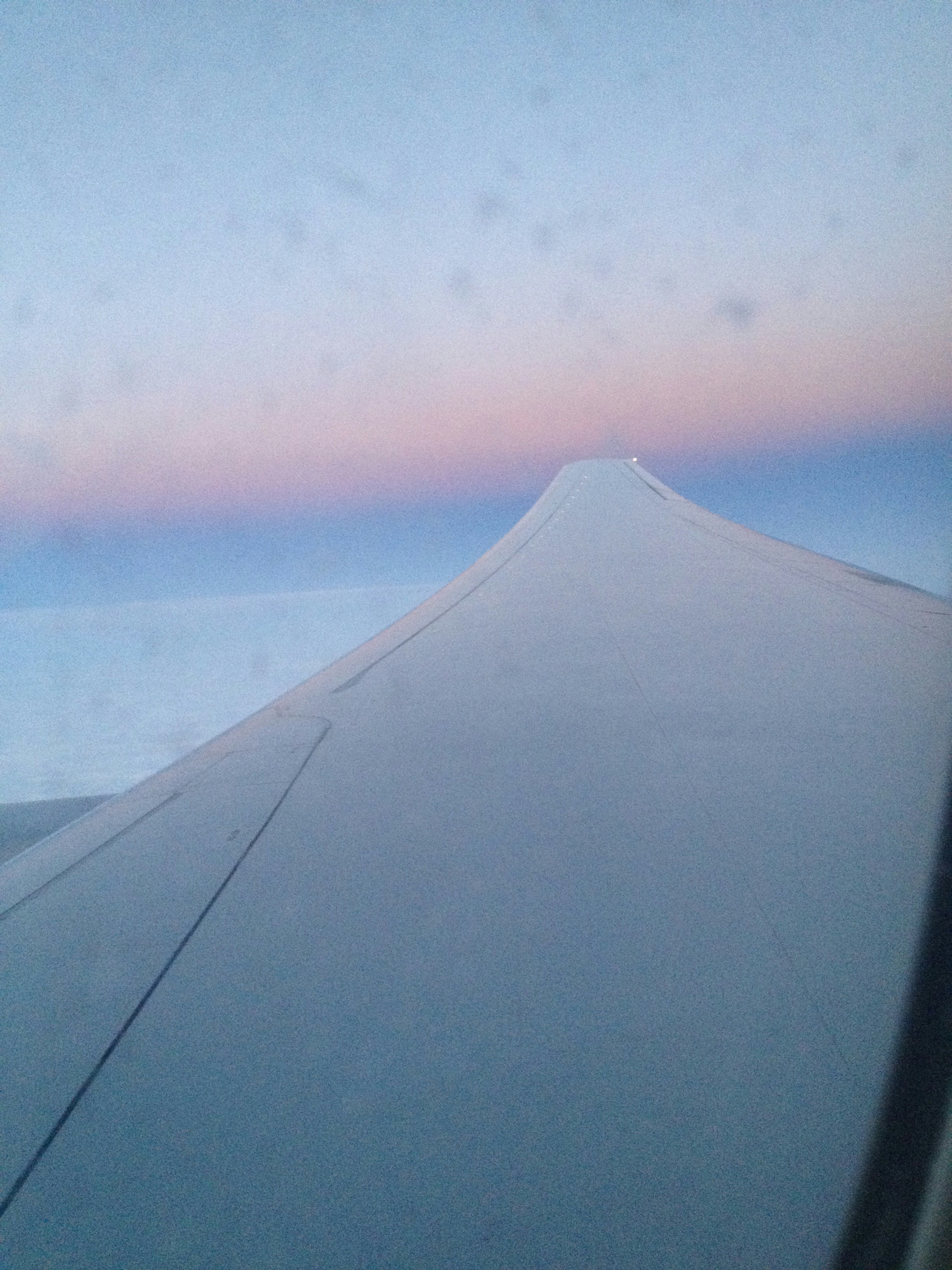 飛行機の翼と美しい空の色合いを捉えた写真