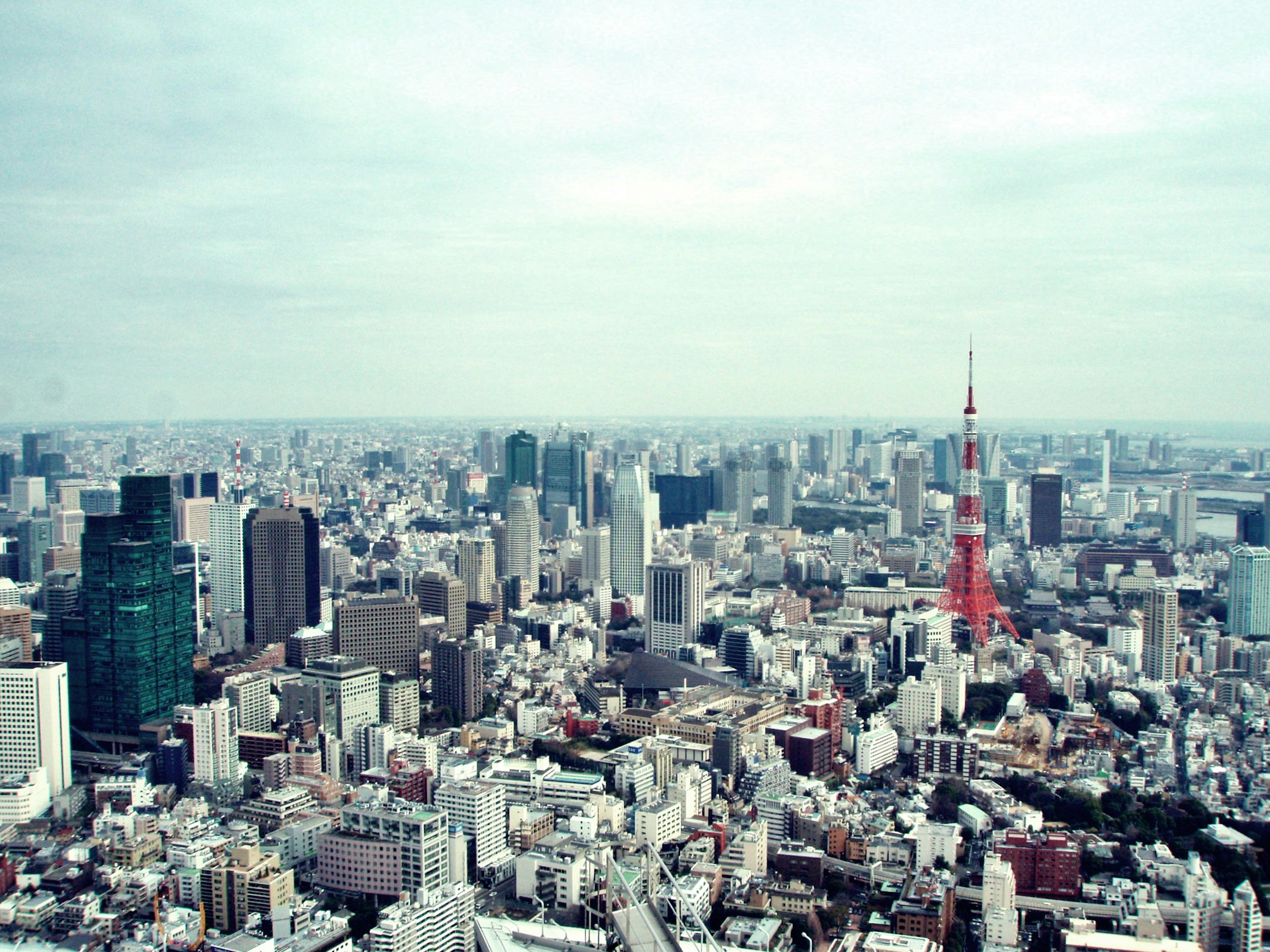 Pemandangan udara dari cakrawala Tokyo dengan Menara Tokyo