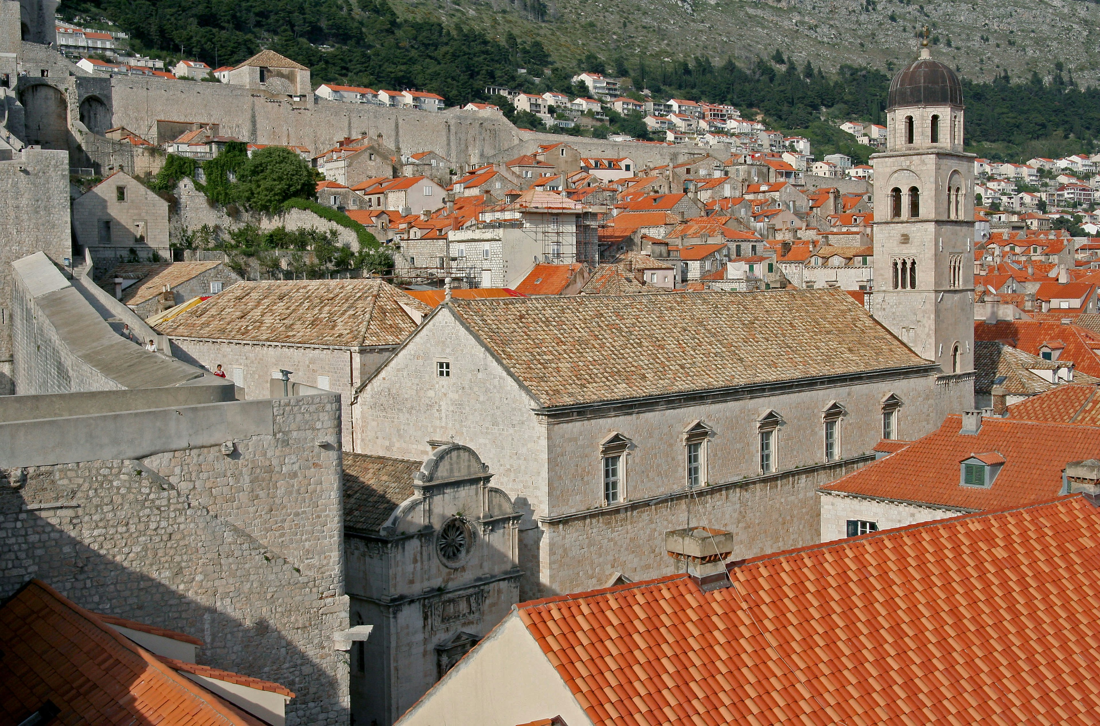 Panoramic view of Dubrovnik featuring red rooftops and stone buildings