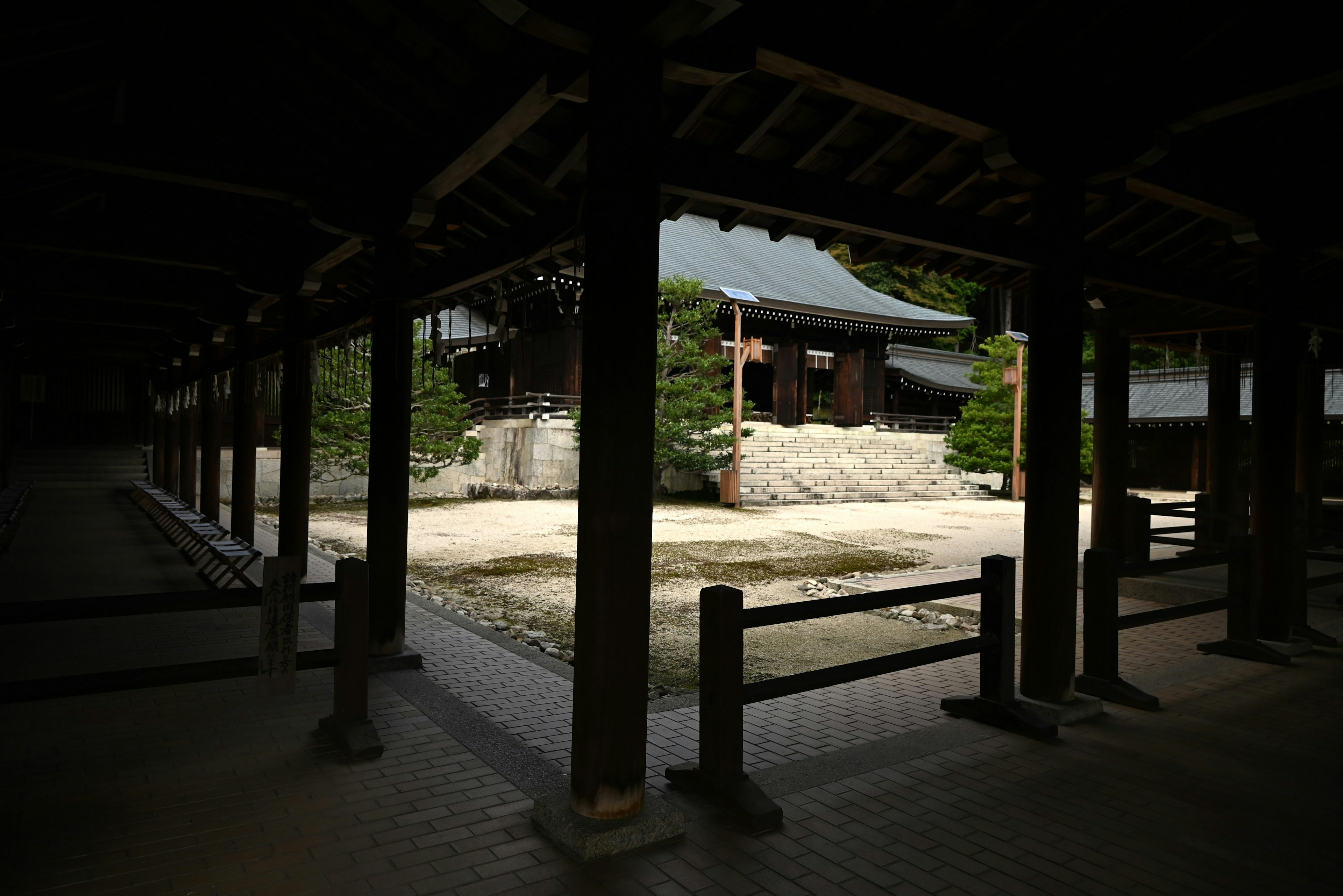 Quiet view of a temple courtyard and building