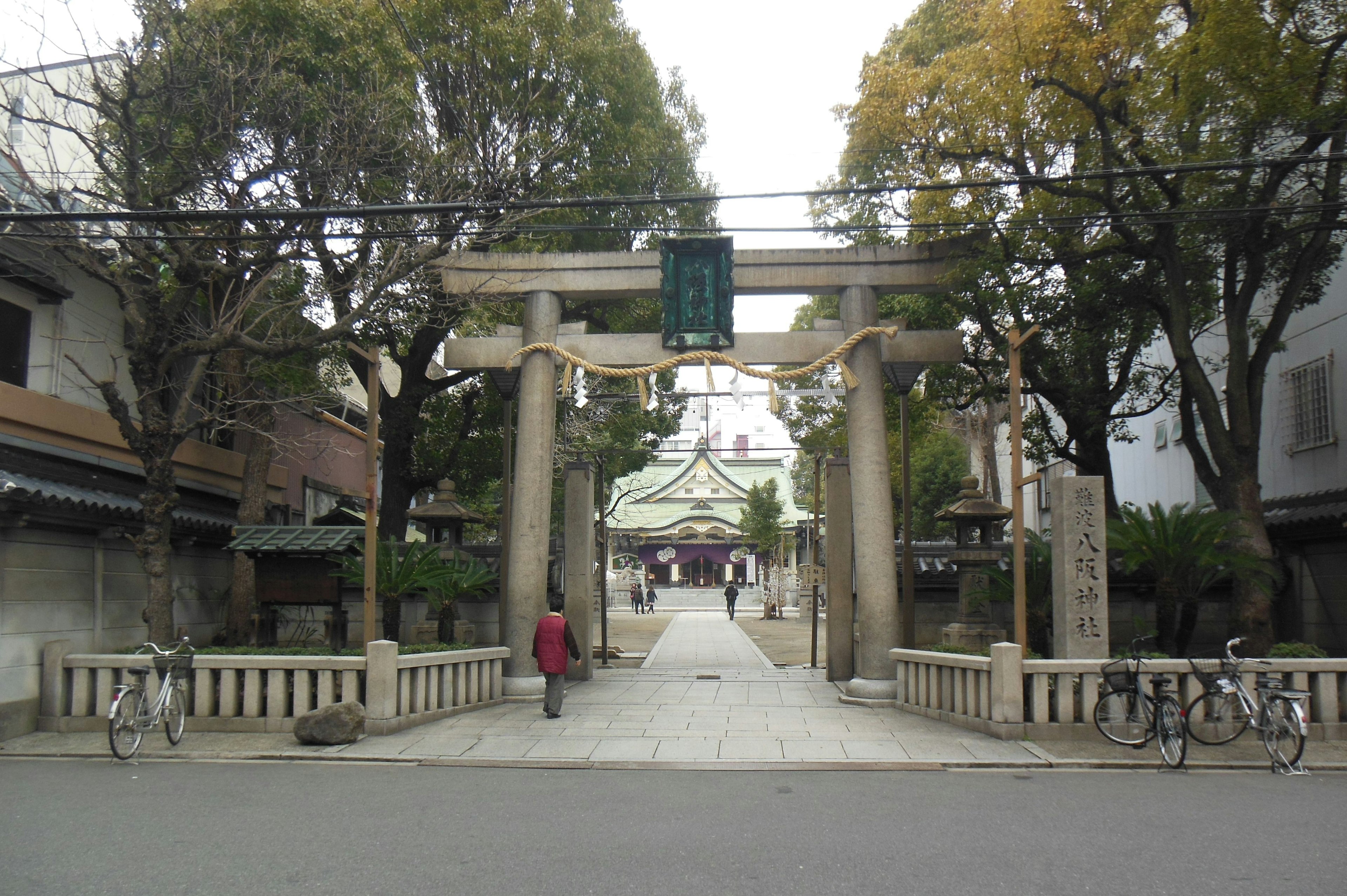 View of a shrine gate and path leading to the shrine