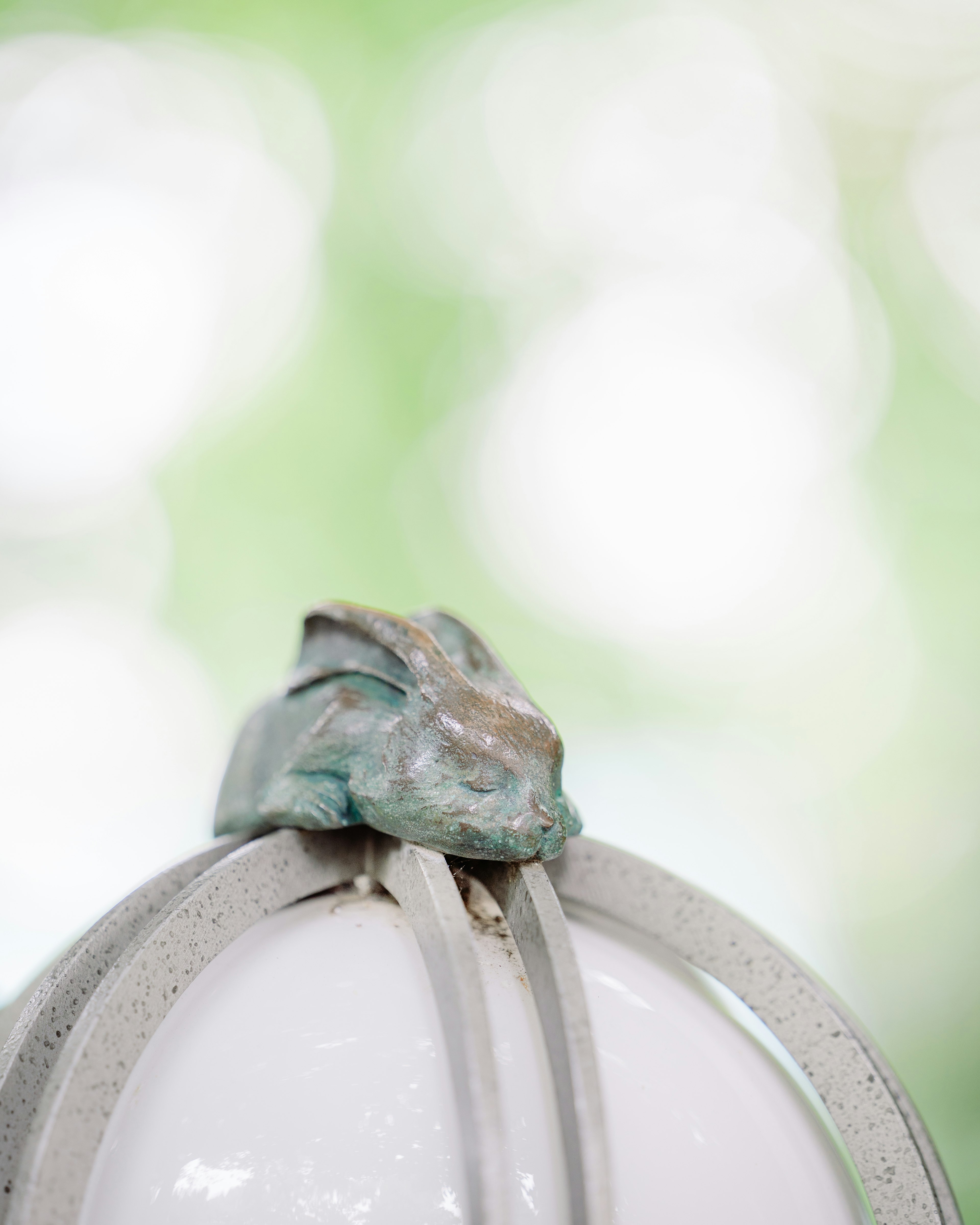 Kleine Frosch, der auf einer Lampe mit grünem Hintergrund sitzt